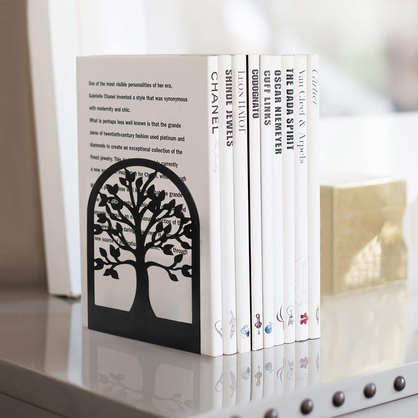 Book Ends, Metal Book Ends to Hold Books, Tree Decorative Bookends for Shelves, Black Book Stopper Bookend for Heavy Books, Book Holder for Shelf Home Office, 6.8 X 4.7 X 3.5(3 Pair/6 Pcs)