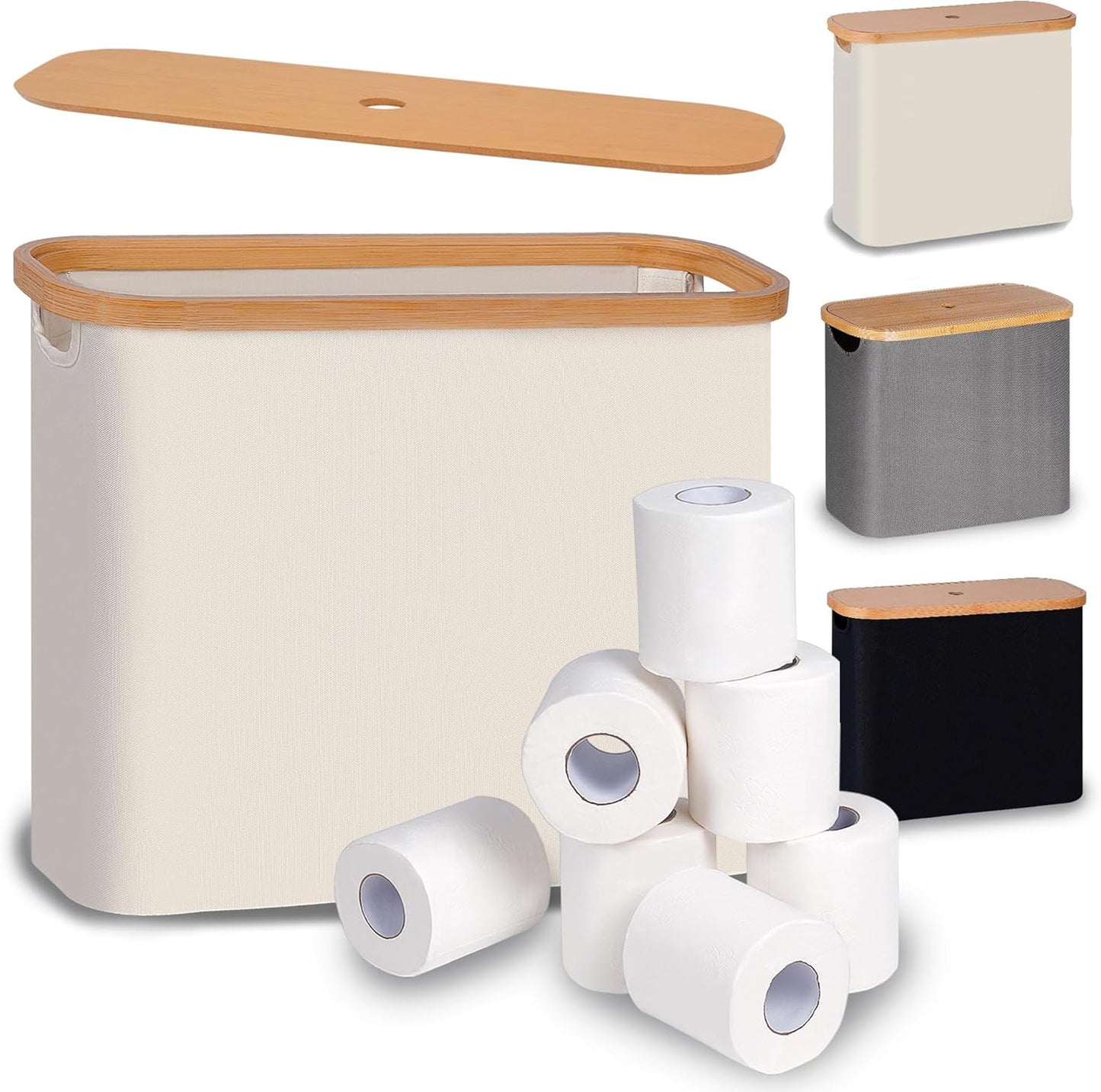 Toilet Paper Basket, Toilet Paper Storage with Lid, Toilet Paper Organizer for Bathroom, Free Standing Toilet Paper Holder with Storage, Beige