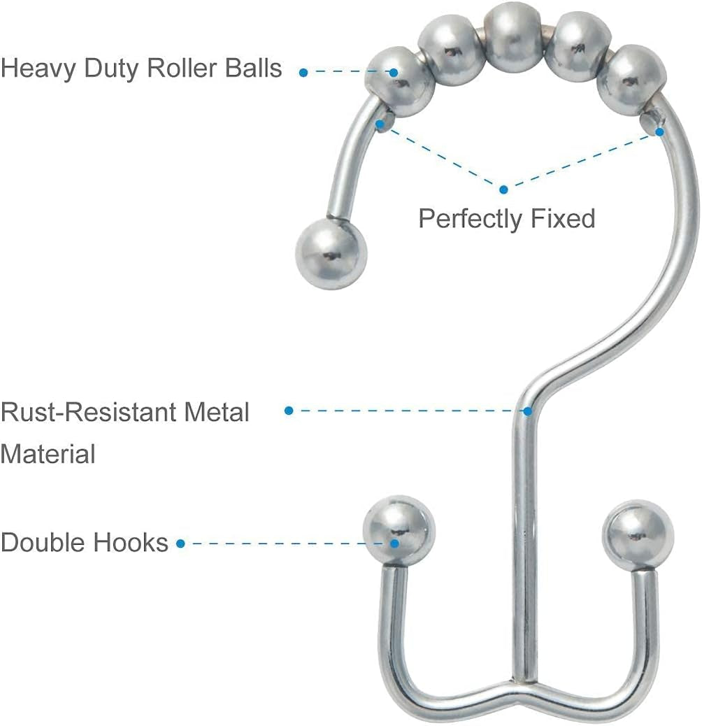 Shower Curtain Hooks Rings and 72 X 84 Inches EVA 5G Bathroom Plastic Shower Curtain