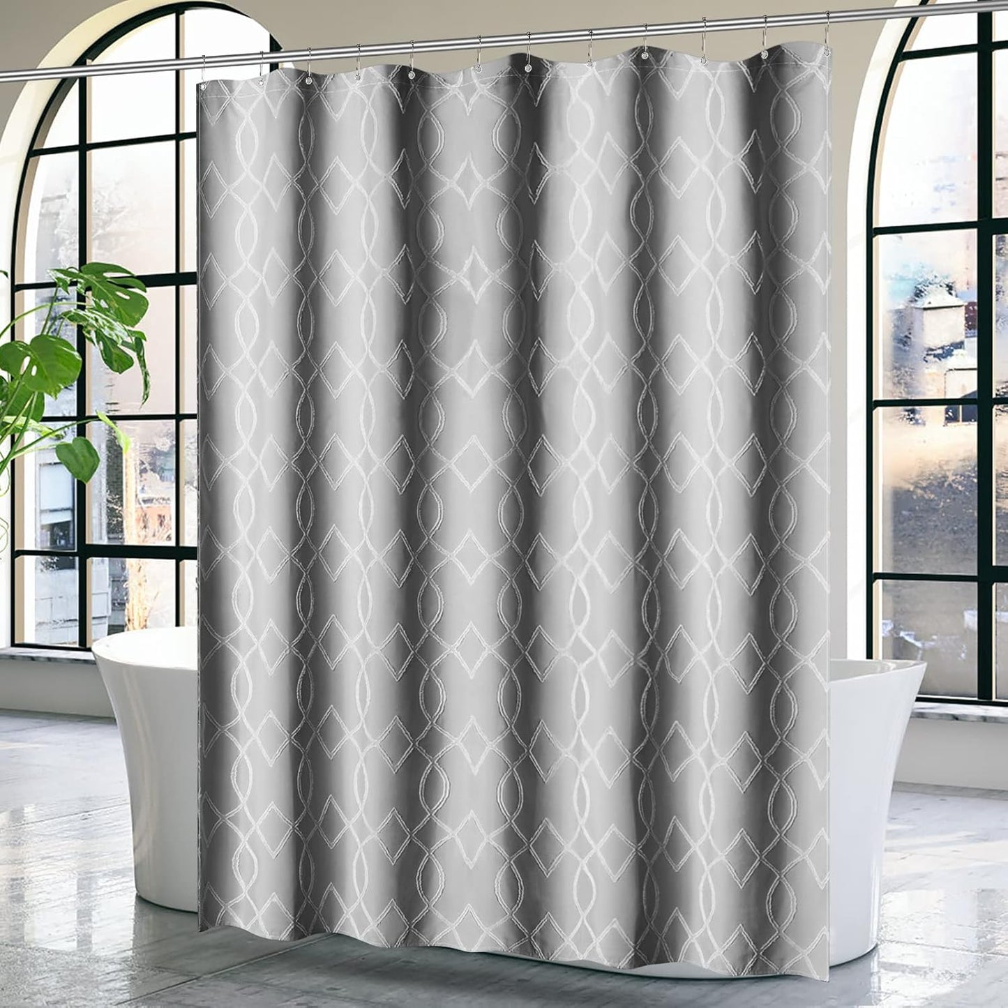 Shower Curtain, Small Half Size Stall Shower Curtain 72 X 72 Inch, Geometric Modern & Chic, Textured & Machine Washable with 6 Hooks, Suitable for Narrow Bathroom (Light Grey)