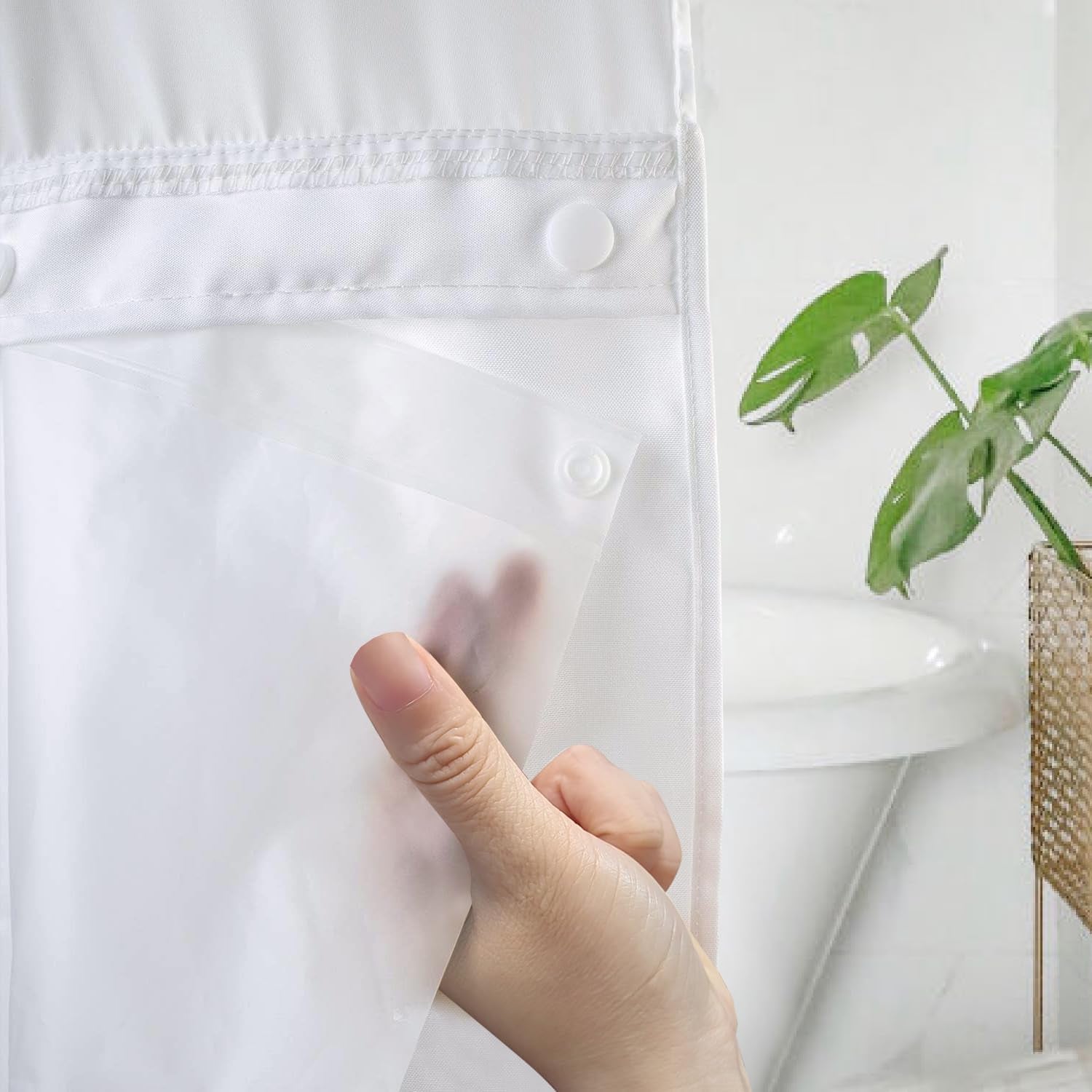 2 Pack PEVA Snap-In Shower Curtain Liner Replacement,Compatible with No Hook Shower Curtain with Snap in Liner, Removable & Water-Repellent,Machine Washable,70X64,Frost