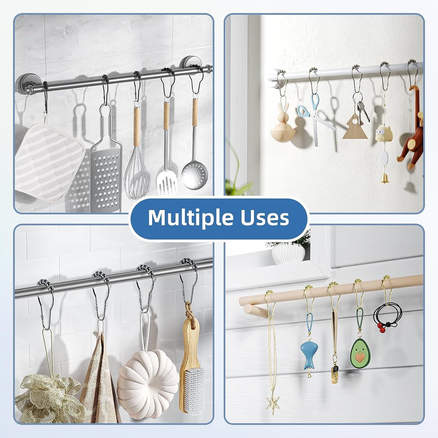 Shower Curtain Hooks Rings and Waterproof Lightweight 72 X 72 Inches PEVA Shower Curtain Liner, White