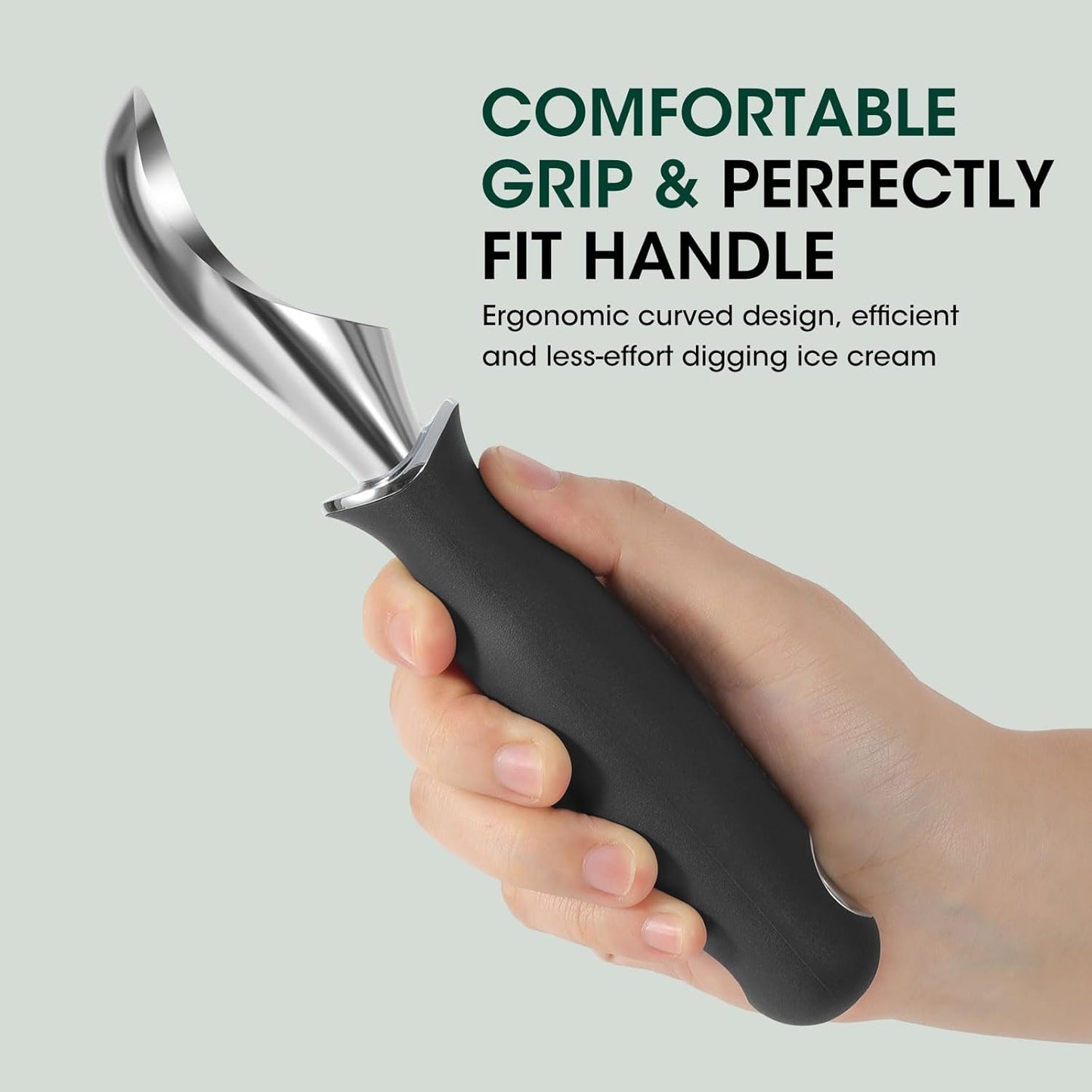 Heavy Duty Ice Cream Scoop - Upgraded Anti-Fracture Design, Comfortable Grip Long Handle, Effortless Scooping & Dishwasher Safe, Black