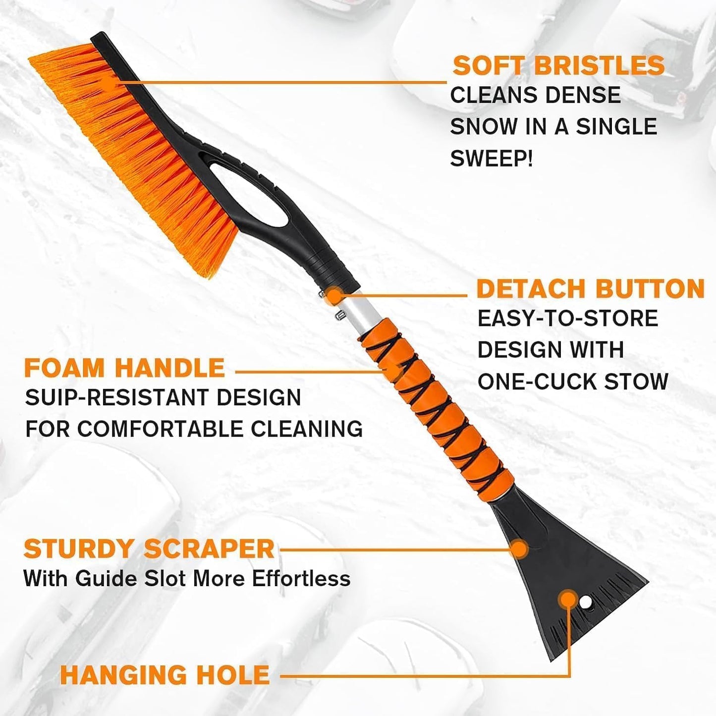 Snow Brush - 27 Inch Ice Scraper for Car Windshield, Detachable Snow Removal Tool with Ergonomic Foam Grip for Cars, Trucks, Suvs 01