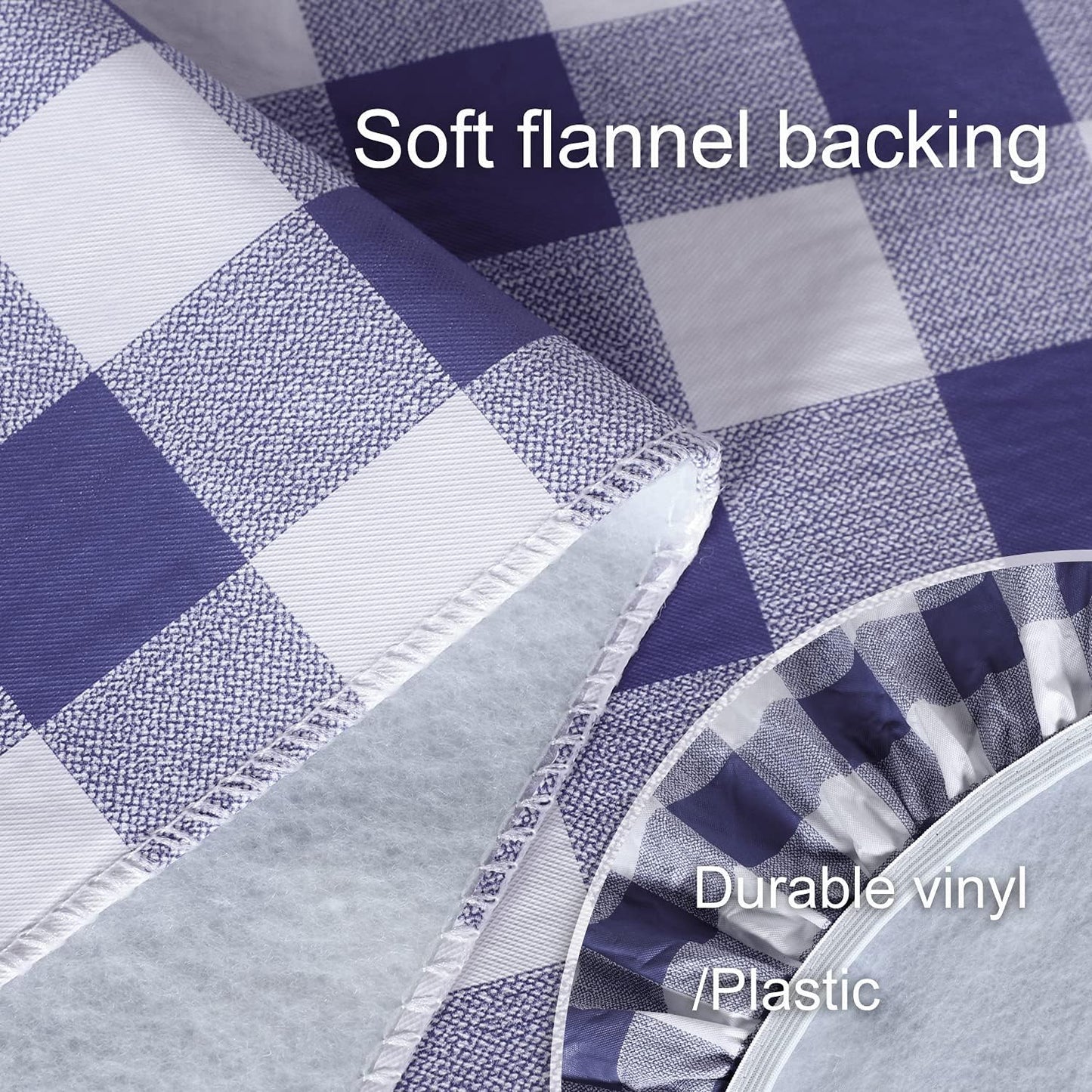 Waterproof Checkered Picnic Table Cover - 30" x 72" Vinyl Fitted Tablecloth with Flannel Backing for Outdoor Use, Ideal for Camping, Travel, Holidays, and Parties, Navy