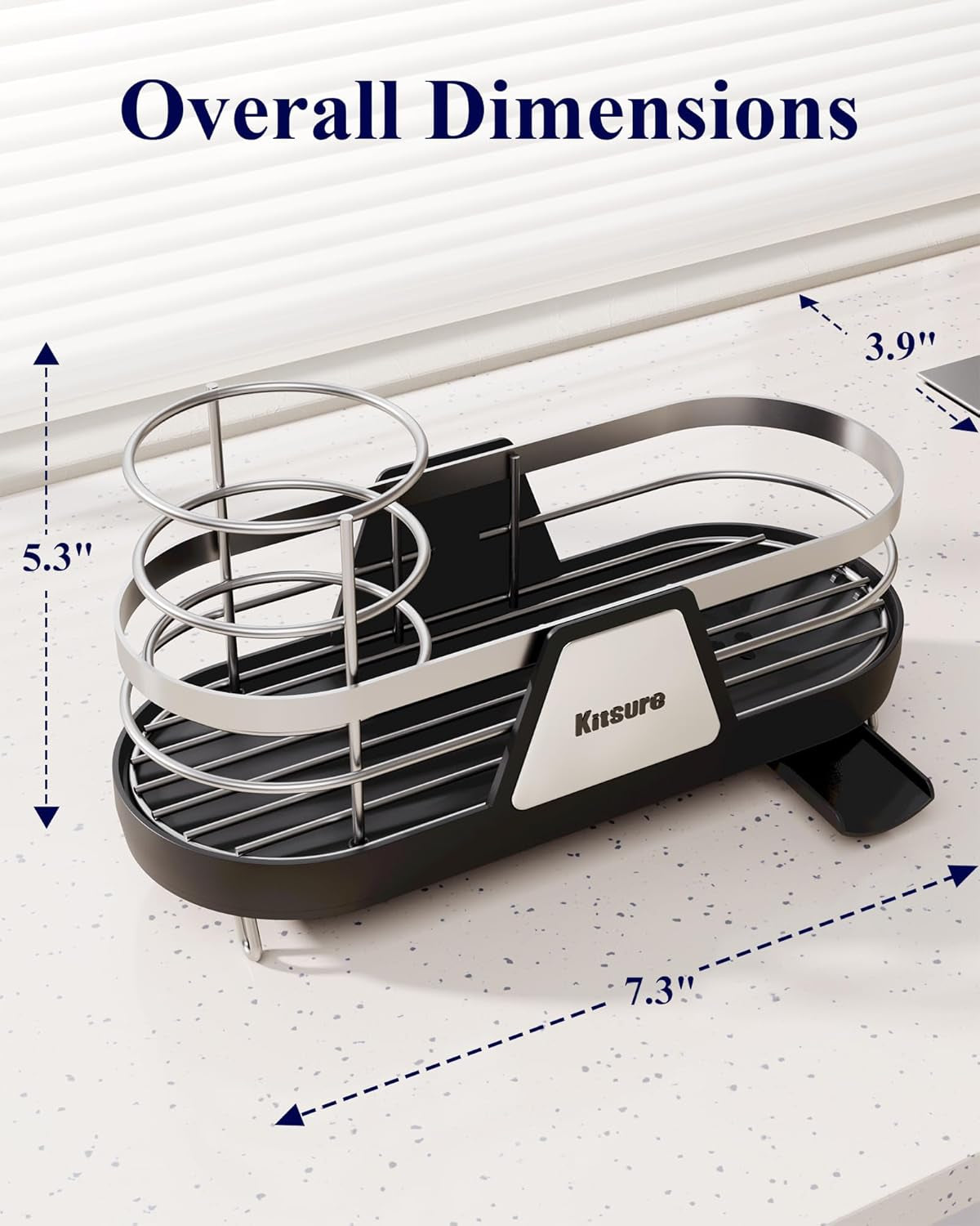 Sponge Holder for Kitchen Sink - Space-Saving Kitchen Sink Caddy, Rustproof Metal Sink Organizer with Removable Brush Holder, 7.3"×3.9"×5.3", Black