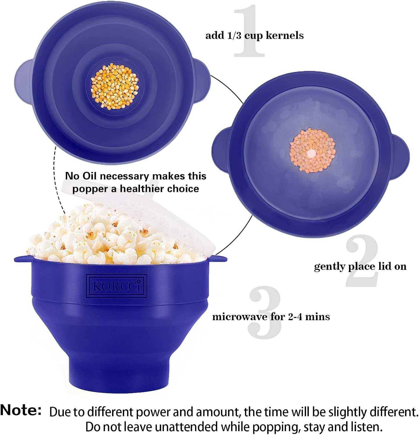 The Original Microwaveable Silicone Popcorn Popper, Microwave Popcorn Popper, Collapsible Microwave Popcorn Maker Bowl, No Oil Required, Use in Microwave, Dishwasher Safe (Blue)