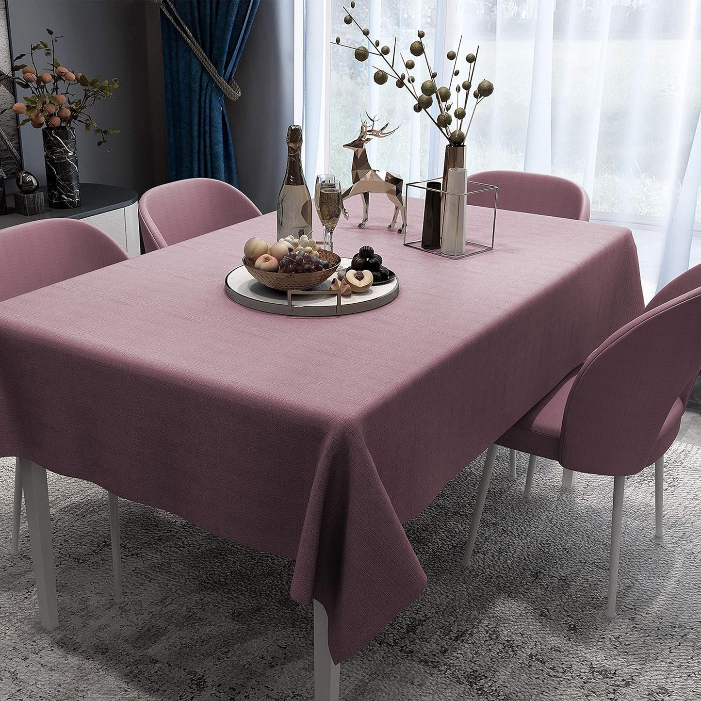Vinyl Tablecloth for Picnic Camping Outdoor, 100% Waterproof Oil-Proof Spill-Proof PVC Table Cloth, Wipeable Thick Square Tablecloth Cover (54 X 54 Inch, Sea Pink)