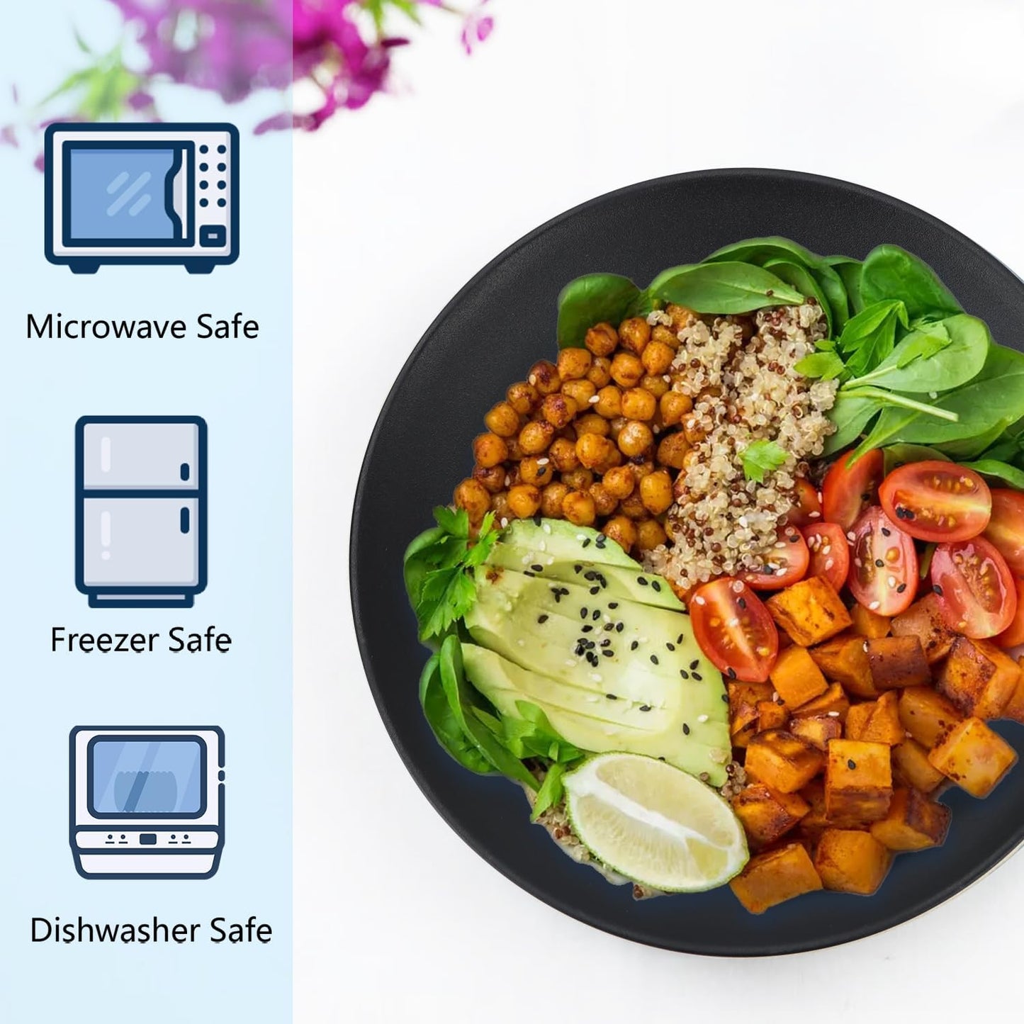 Set of 8 Durable 10-Inch Black Reusable Dinner Plates, Microwave and Dishwasher Safe, Perfect for Camping, Kitchen, Parties, and Various Occasions