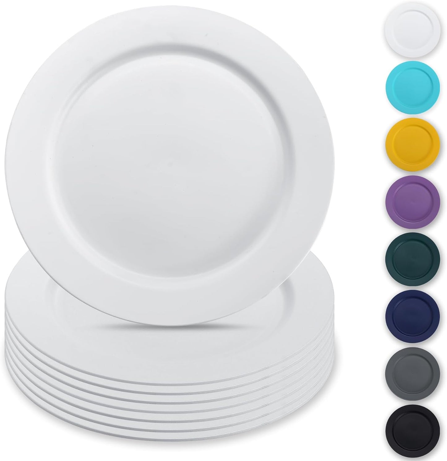 Set of 8 Reusable 10-Inch White Plastic Plates - Versatile Dinner, Salad, and Pasta Dishes for Home, Garden, Picnic, Camping, and Outdoor Use