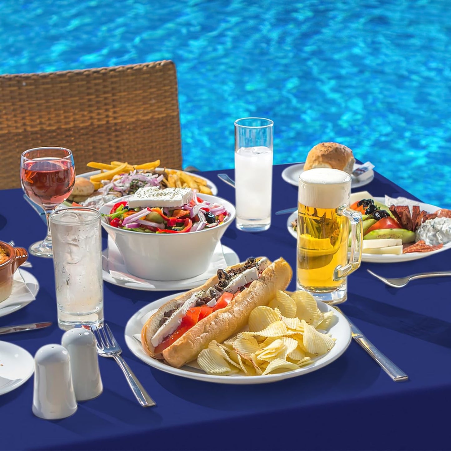 2 Pack Rectangle Vinyl Tablecloth, Waterproof Spillproof Plastic Flannel Backed Table Cloth, Wipe Clean Table Cover for Dining Table, Buffet Parties and Camping (Navy Blue, 52" X 70")