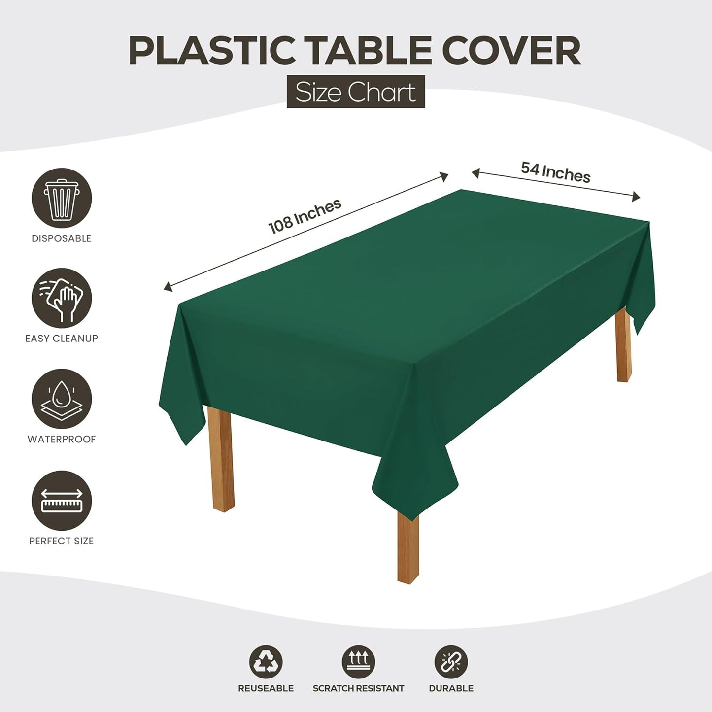 Plastic Table Cloth Disposable (12 Pack - 54X108 Inch) Green Rectangle Tablecloth Waterproof Stain Resistant Party Table Cover