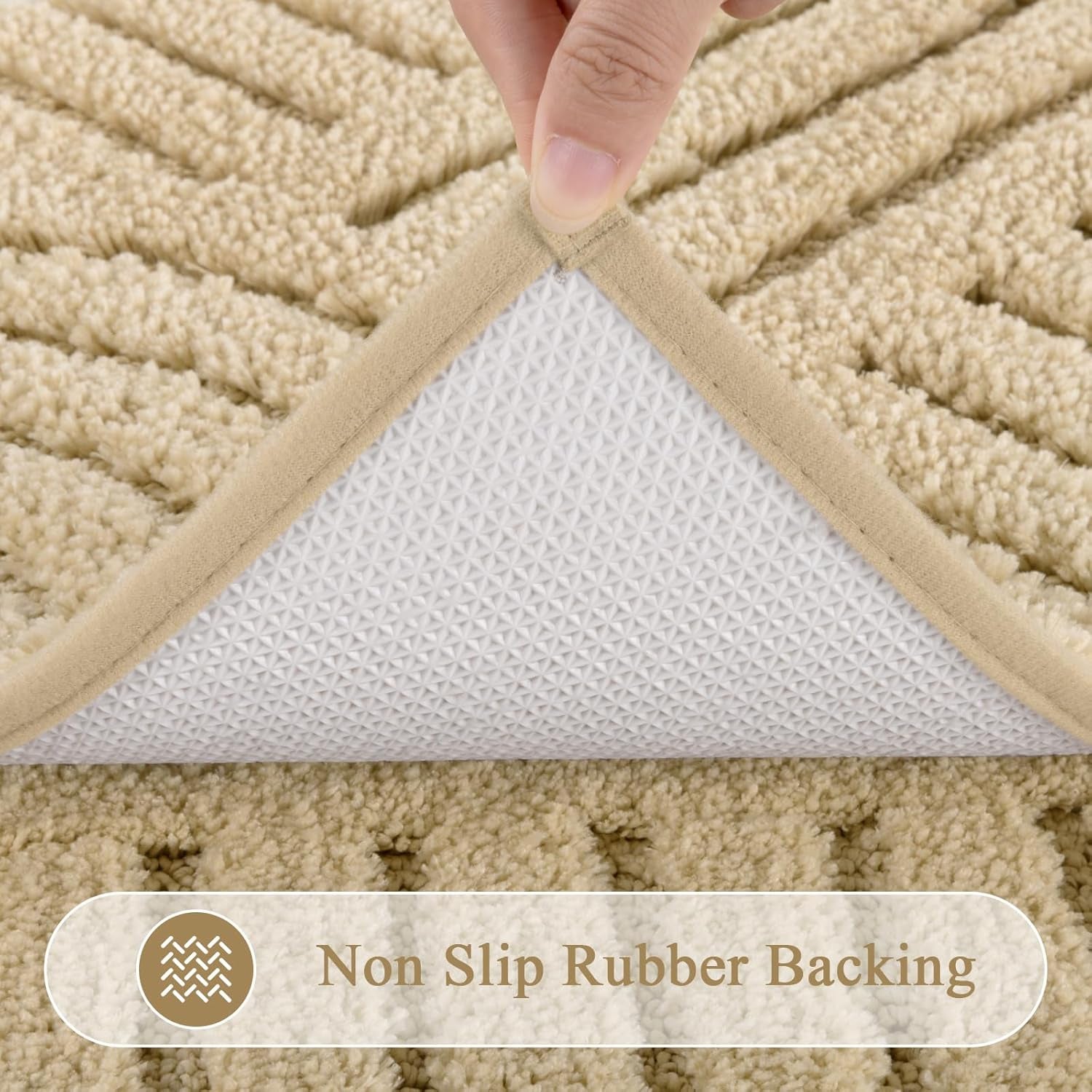 Boho Small Bathroom Rugs 24"X16" Extra Soft Absorbent Microfiber Bath Mats Home Decor Non Slip Bath Rugs Machine Washable Shaggy Carpet for Bath Room Floor Shower Bathtub, Beige 1'4" X 2'