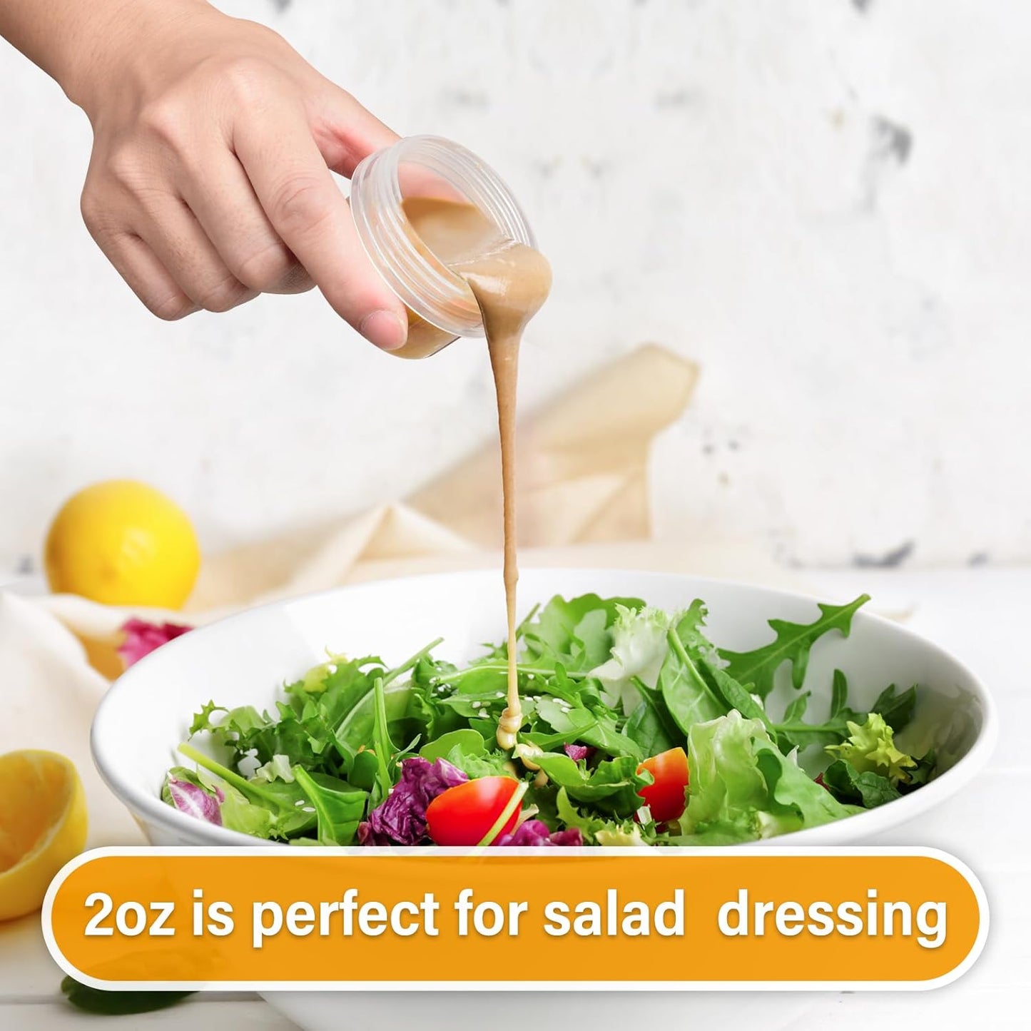 2 Oz Plastic Containers with Lids Small Salad Dressing Container to Go Condiment Sauce Dipping Cups Jars Airtight,6-Pack