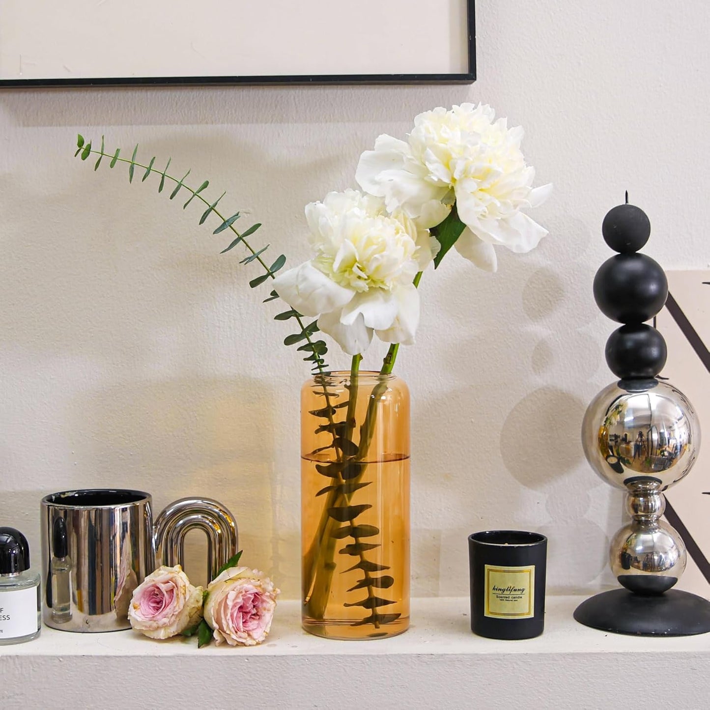 Glass Flower Vase, 8 Inch Tall Bud Vases, Home Decor Vases for Centerpiece for Living Room and Bedroom, Decorative Vases for Wedding, Valentines' Day, Mother'S Day (Amber)
