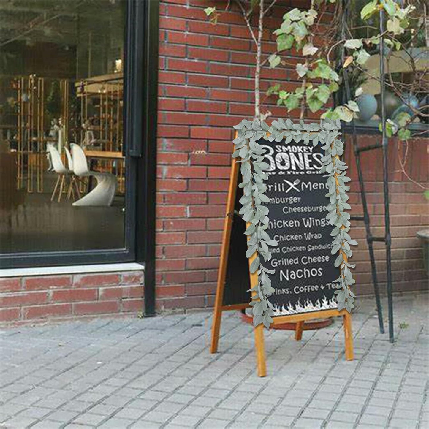 6 Ft Artificial Flocked Lambs Ear Garland - Greenery Vines, Faux Green Leaves for Mantle, Wedding, Home Party Decor, DIY Floral (1 Pack)