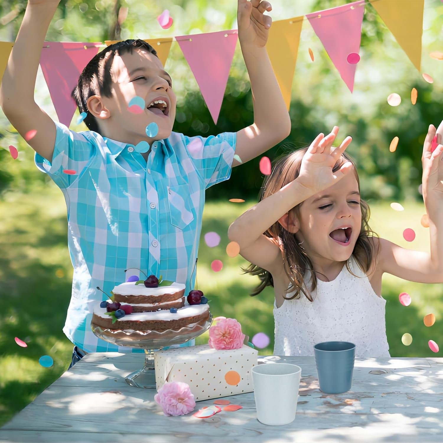 8 Oz Wheat Straw Drinking Cups, 【Set of 8】 Small Plastic Cups Reusable, BPA Free Unbreakable Water Cups for Kitchen and Dining,Dishwasher and Microwave Safe