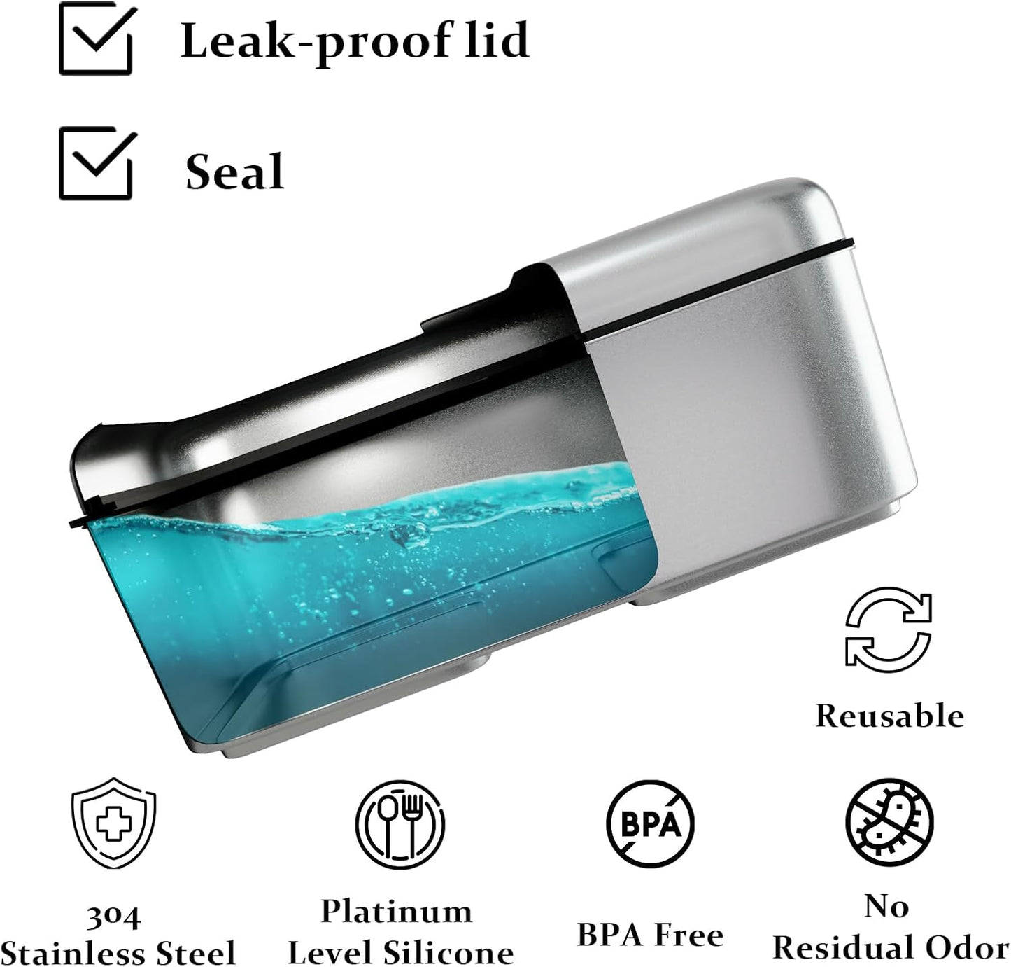 Stainless Steel Bento Box for Adult, 54Oz Metal Leak-Proof Lunch Box Containers, Double Layer Bento Lunch Box for Work Travel, Microwave Safe, with Detachable Divider