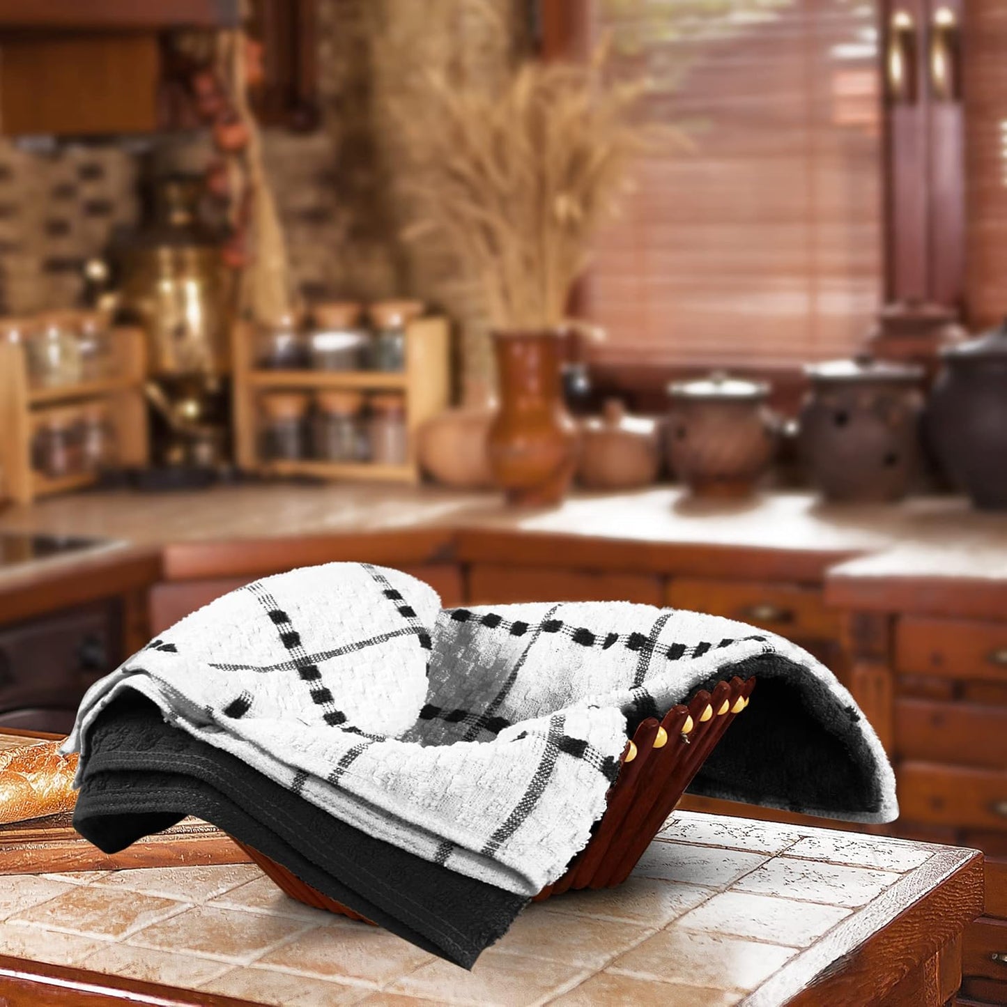 - Kitchen Towels 12 Pack, 15 X 25 Inches, 100% Ring Spun Cotton Super Soft and Absorbent Linen Dish, Tea and Bar Towels Set, Black
