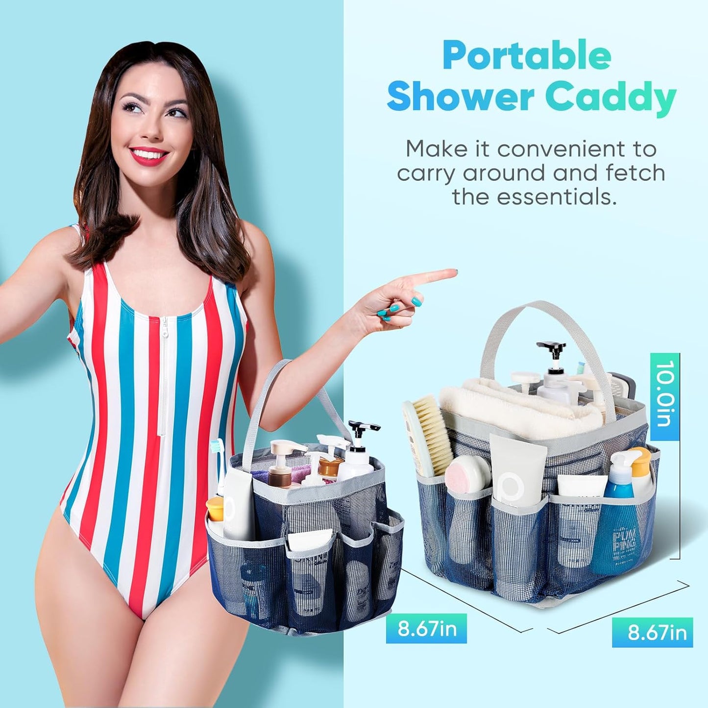 Mesh Shower Caddy Portable for College Dorm Room Essentials,Shower Caddy Dorm with 8-Pocket Large Capacity for Beach,Swimming,Gym,Travel Essentials