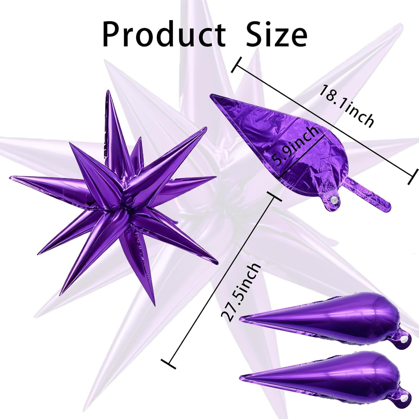 Purple Balloons Mylar Star Balloon 60Pcs Foil Spike Balloons Explosion Large Prom Ballons for Birthday Halloween Bachelorette Anniversary Wedding Engagement Party Decorations