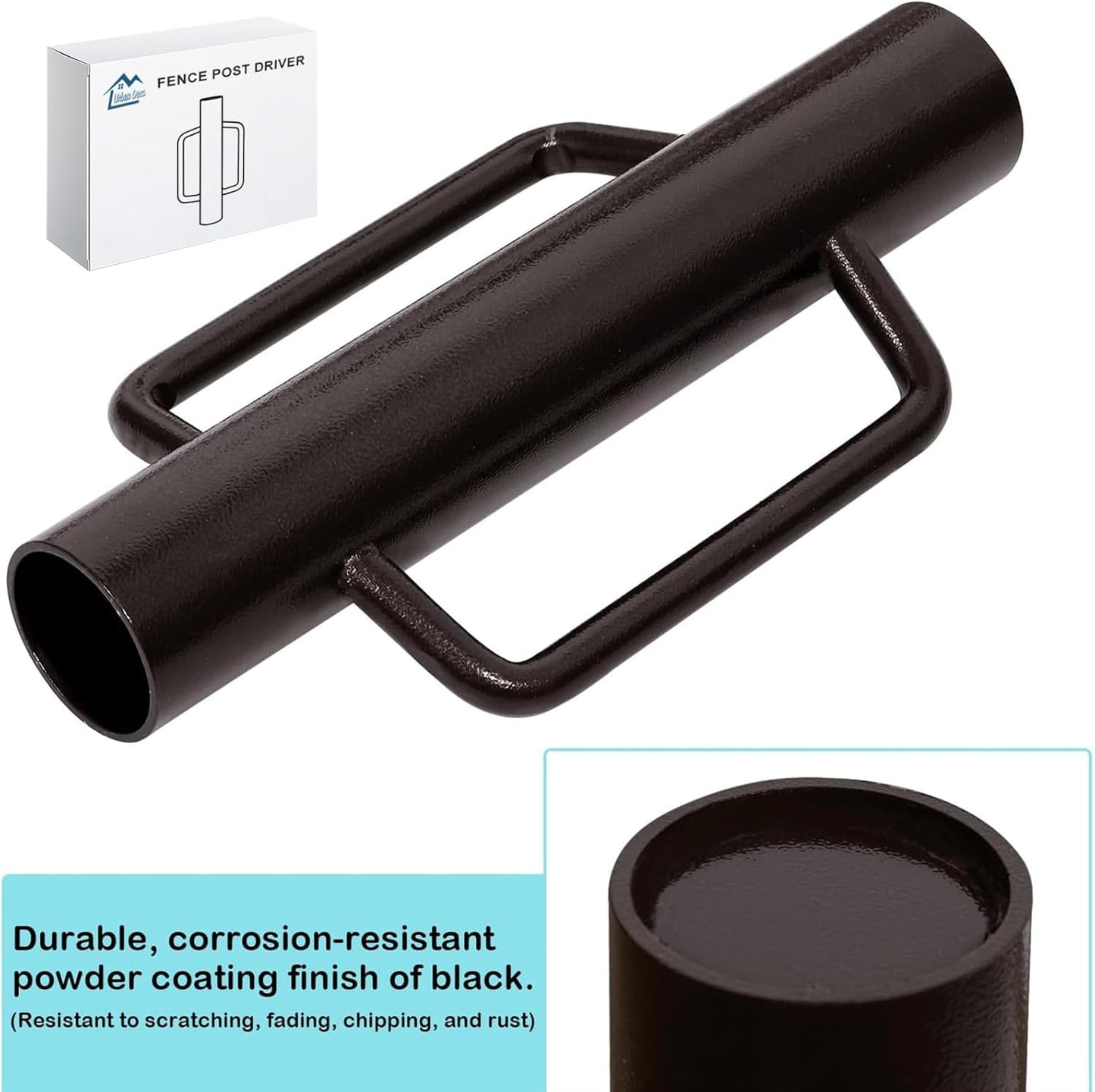 Fence Post Driver with Handle Steel Head Fence Post Driver 16.8 Inch T Post Driver/Rammer Brown Hand Heavy Duty Post Pounder