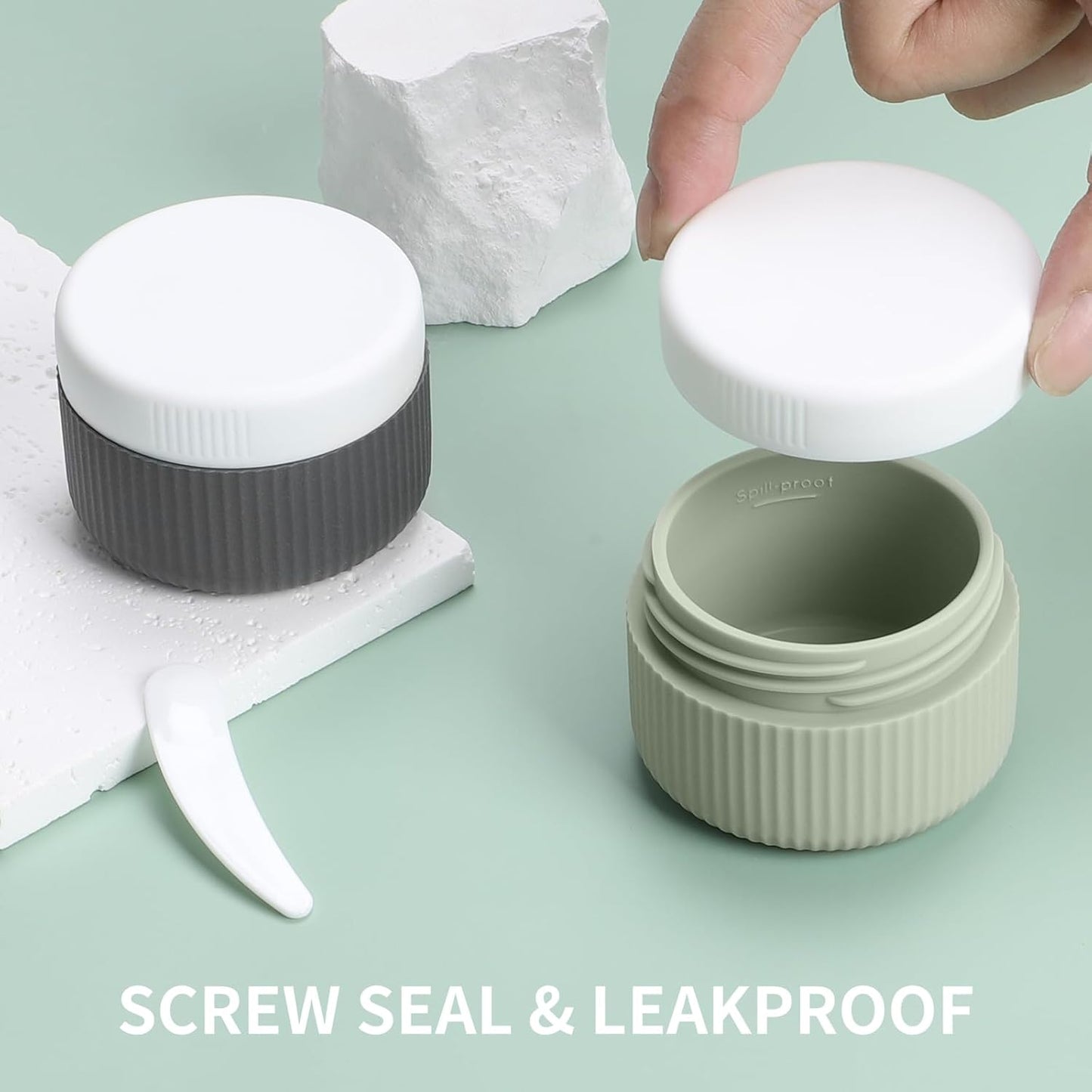 Travel Containers for Toiletries, TSA Approved 1.5 Oz Silicone Cream Jars, Leak-Proof Journey Containers, Trip Accessories with Lid for Cosmetic Face Hand 4 Pack White Lid - Desert Sage
