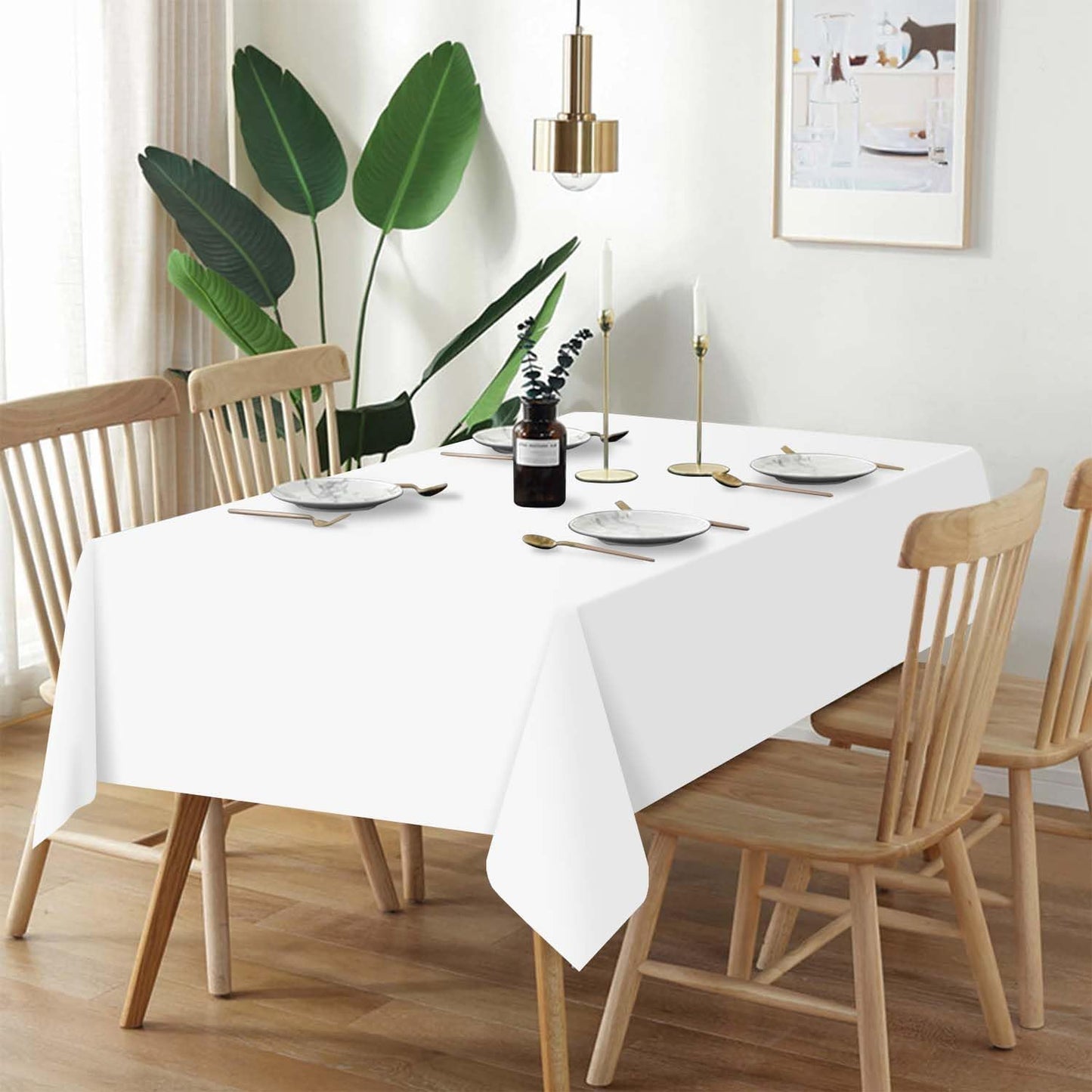 2 Pack Plastic Table Cloth Disposable, 54 X 108 Inch Tablecloths for Rectangle Tables, White Plastic Table Cover