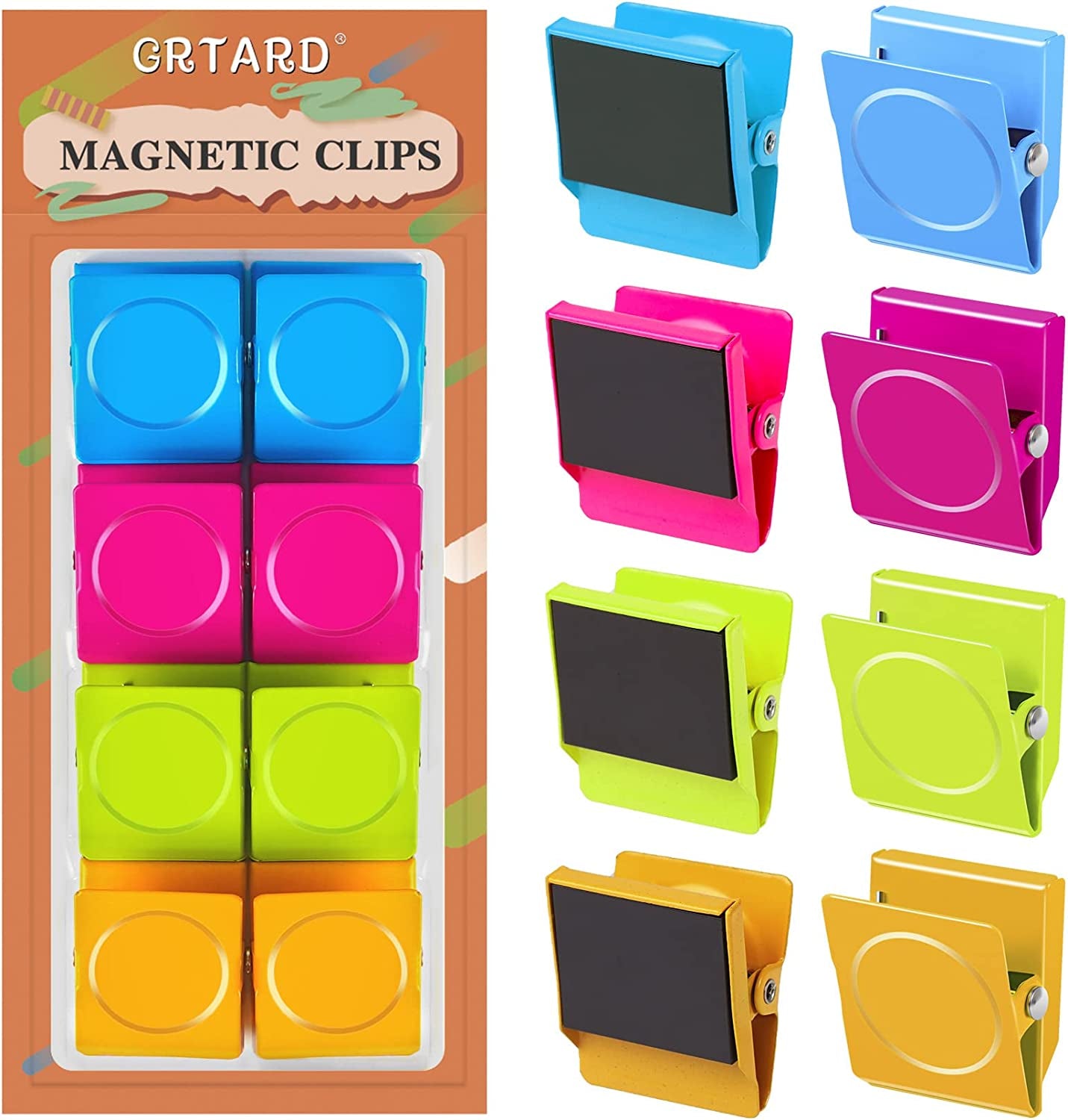 8 Pack Magnetic Clips Heavy Duty, Colorful Strong Fridge Magnet Clips Heavy Duty, Metal Magnet Clips for Fridge, Clip Magnets, Magnetic Clips for Refrigerator, Locker, Whiteboard, Home, Office