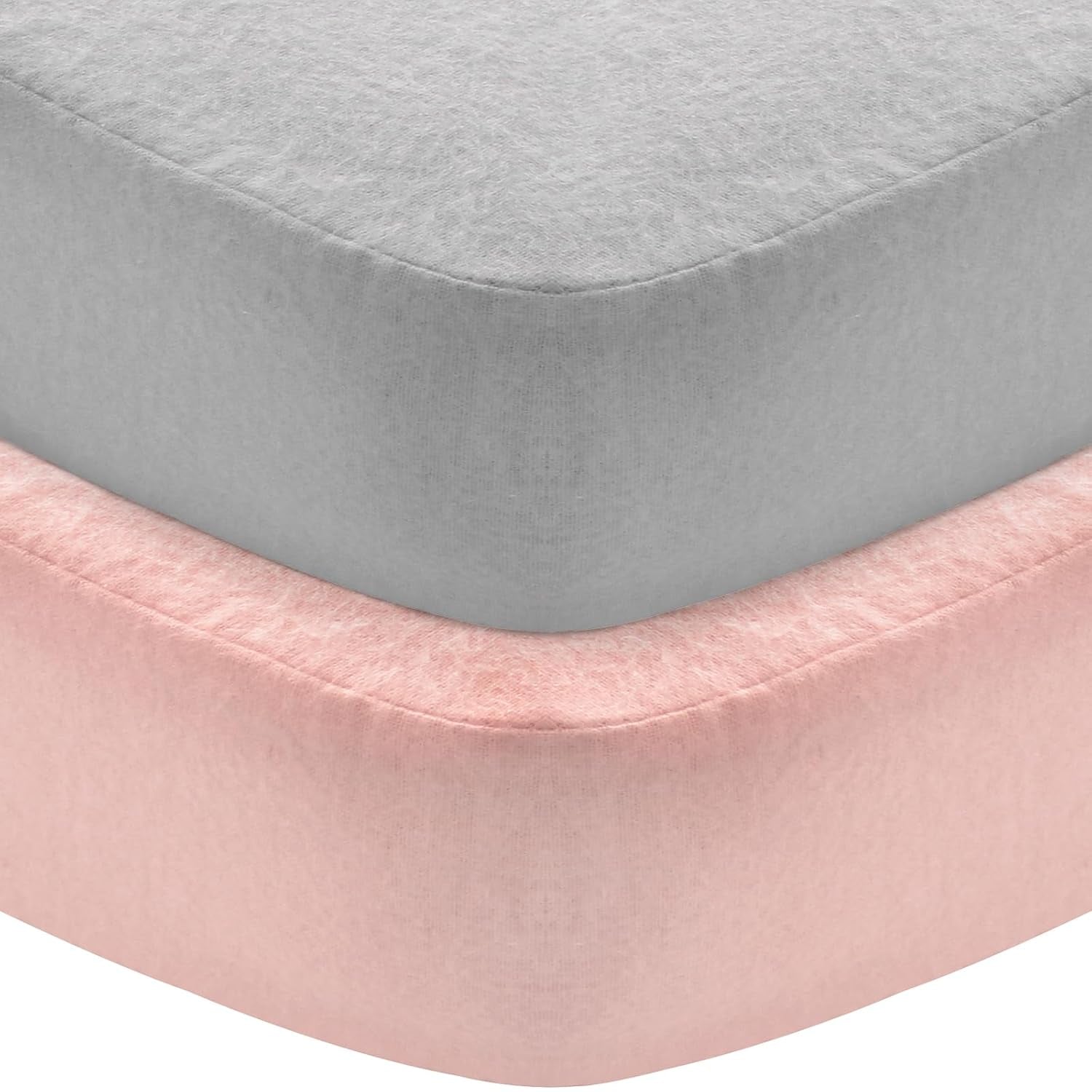 Flannel Crib Sheet 2 Pack, 100% Cotton Flannel, Heavenly Soft Fitted Sheet for Standard Crib (28" X 52") and Toddler Mattresses, Grey&Pink