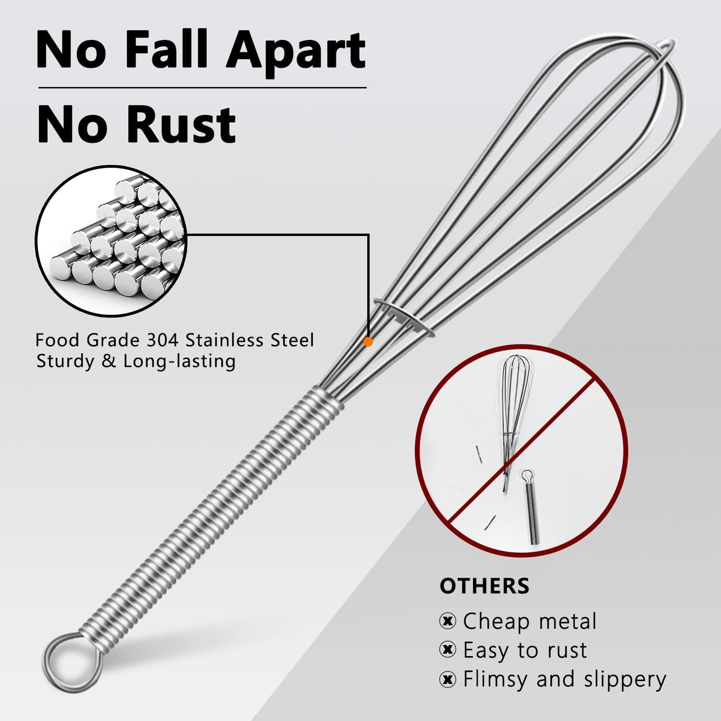 Mini Whisk,Non-Rust Whisk,304 Stainless Steel Small Whisk.Heat Resistant 450℉.6+8Inch Tiny Whisk Nice for Whisking, Blending Ingredients, Beating, Mixing Sauces (Silver)