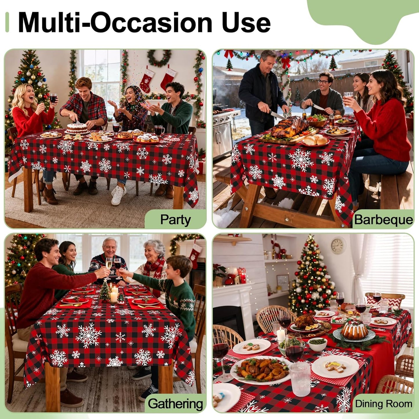 3 Packs Buffalo Disposable Table Cloth, 54 X 108 Inch Waterproof Plastic Tablecloth, Rectangle Black Red and White Checkered Table Covers for Picnic, Birthday, Party