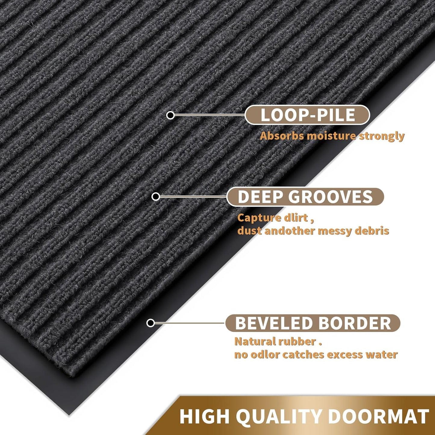 Front Door Mat Outdoor Indoor Entrance, 100% Waterproof All-Season All Weather Doormat, Welcome Matt outside Entry, Non Slip, Low Profile, Heavy Duty Patio Porch Floor Mats,29.5 X 17,Grey