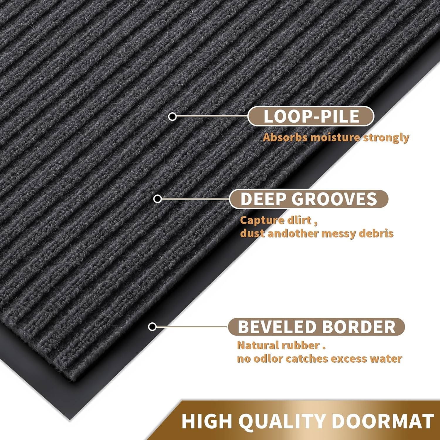 Front Door Mat Outdoor Indoor Entrance, 100% Waterproof All-Season All Weather Doormat, Welcome Matt outside Entry, Non Slip, Low Profile, Heavy Duty Patio Porch Floor Mats,29.5 X 17,Grey