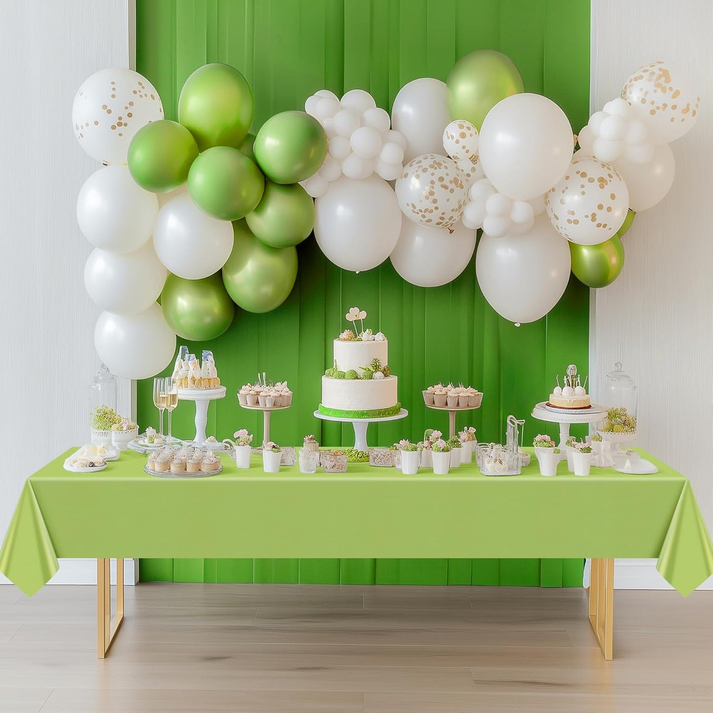 Set of 4 Lime Green Rectangle Tablecloths, 54x72 Inches, Waterproof and Spillproof Disposable Plastic Covers, Durable for Dining, Buffets, Picnics, and Outdoor Events