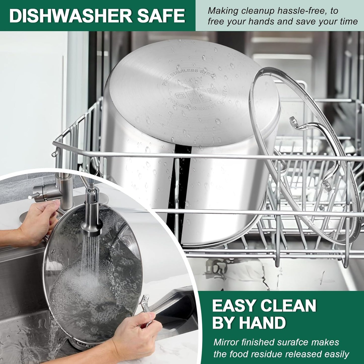 20 QT Stock Pot with Lid, Stainless Steel Large Cooking Pot, Soup Canning Stockpot for Stewing Simmering, Tri-Ply Bottom for All Stoves, Heavy-Duty &Dishwasher Safe & Food-Grade