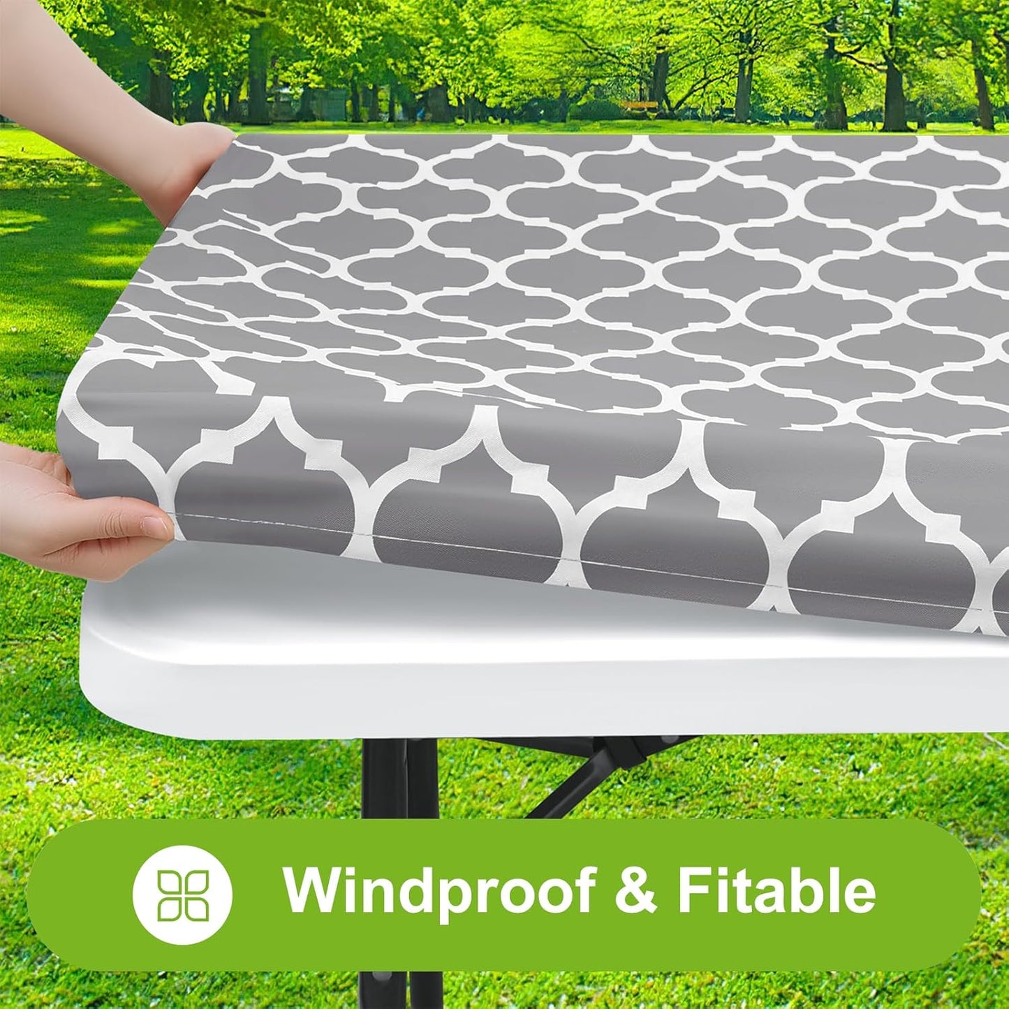Waterproof Elastic Fitted Rectangle Picnic Table Cover for 6-Foot Tables, Wipeable Flannel-Backed Vinyl Protector for Indoor and Outdoor Use (Grey, 30 x 72 Inches)