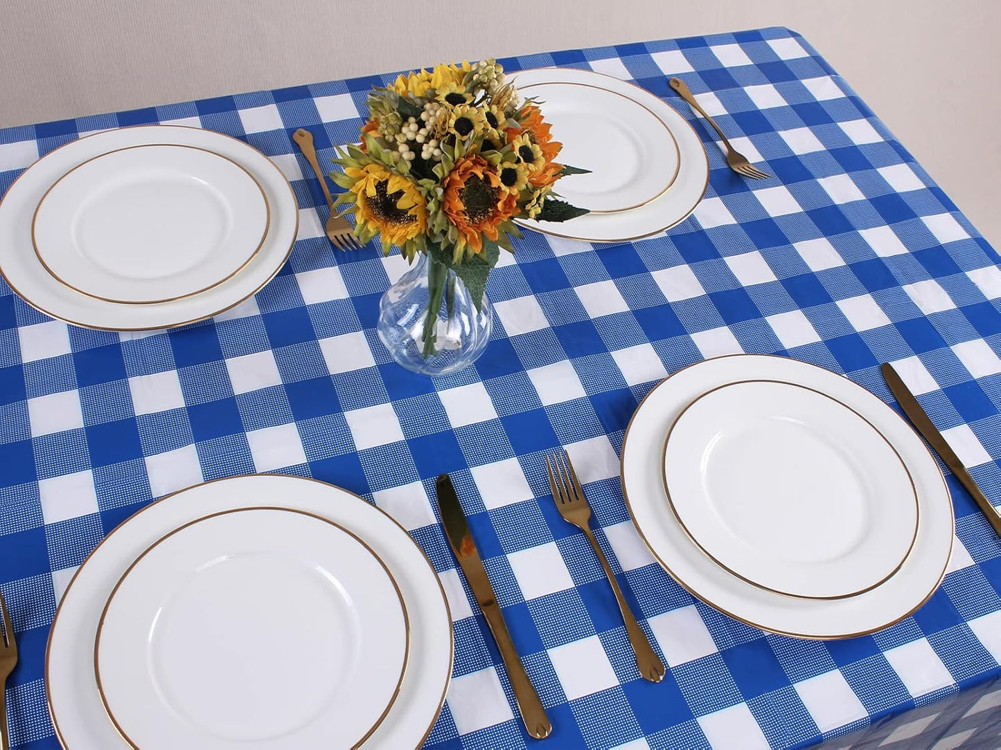 3 Packs White and Blue Gingham Table Cloths 54 X 108 Inches Disposable Plastic Checkered Tablecloths Waterproof Rectangle Picnic Party Tablecovers for Birthday Party Dining Table Kitchens