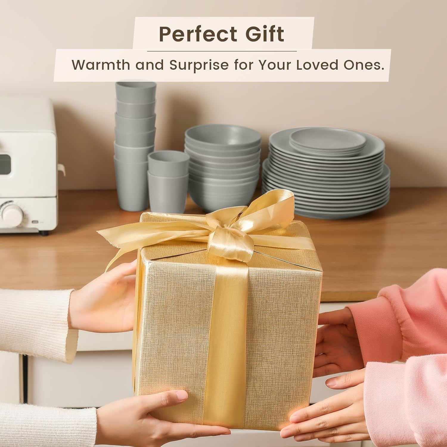 40-Piece Grey Wheat Straw Dinnerware Set, Durable and Non-Breakable Tableware for 8, Microwave, Dishwasher, and Freezer Safe