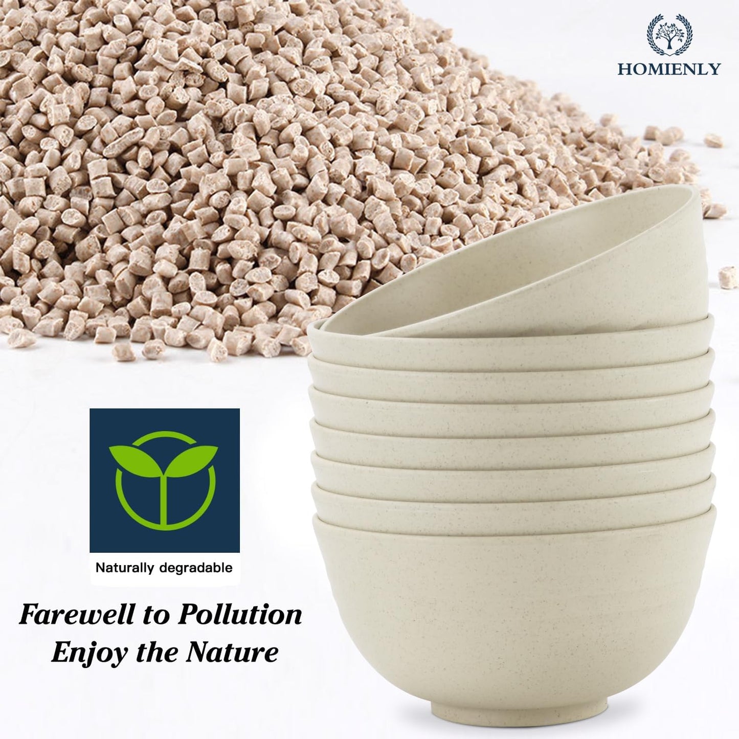 Wheat Straw Bowls Set of 8 - Durable, Lightweight Cereal Bowls, Microwave and Dishwasher Safe for Versatile Kitchen and Camping Use (Beige, 26 OZ)