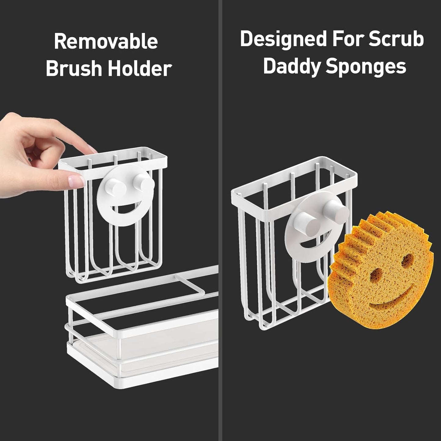 Kitchen Dish Soap Dispenser Set, 16OZ Glass Bottle, Hand and Dish Soap Dispenser Set, Instant Dry Tray, Non-Slip Silicone Pad, Brush Holder with Smiley Face Sponge Holder, Kitchen Decor