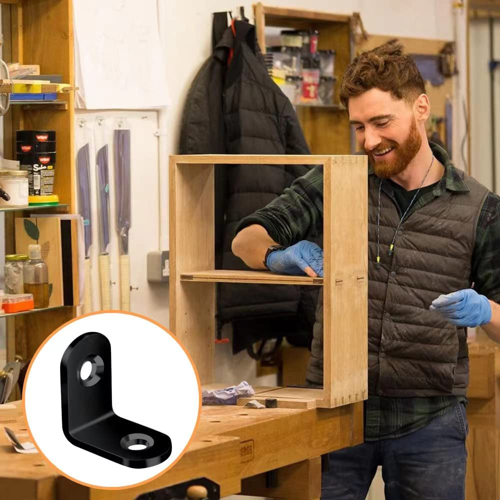 40PCS L Bracket Corner Brace Sets, Stainless Steel Corner Brackets, 90 Degree Right Angle Bracket, Metal L Brackets for Shelves Wood Furniture Cabinet Chair Drawer with 80PCS Screws, Black (20Mmx20Mm)