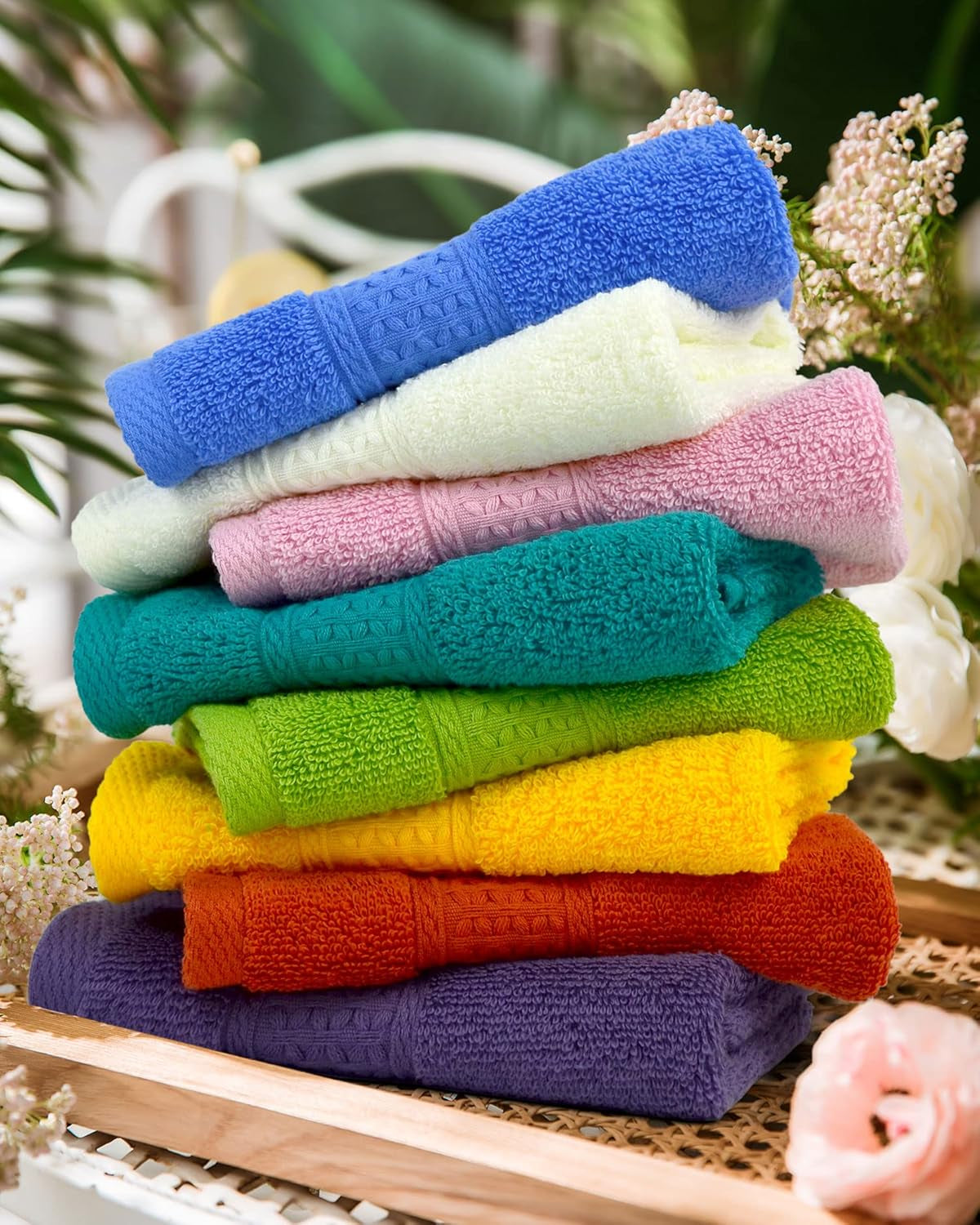 Wash Cloths for Your Body 24-Pack Washcloths Soft Cotton Face Cloths, Large Shower Wash Cloth Set (8 Colors 13” X 13”) 100% Cotton Small Towels for Bathrooms and Guestroom