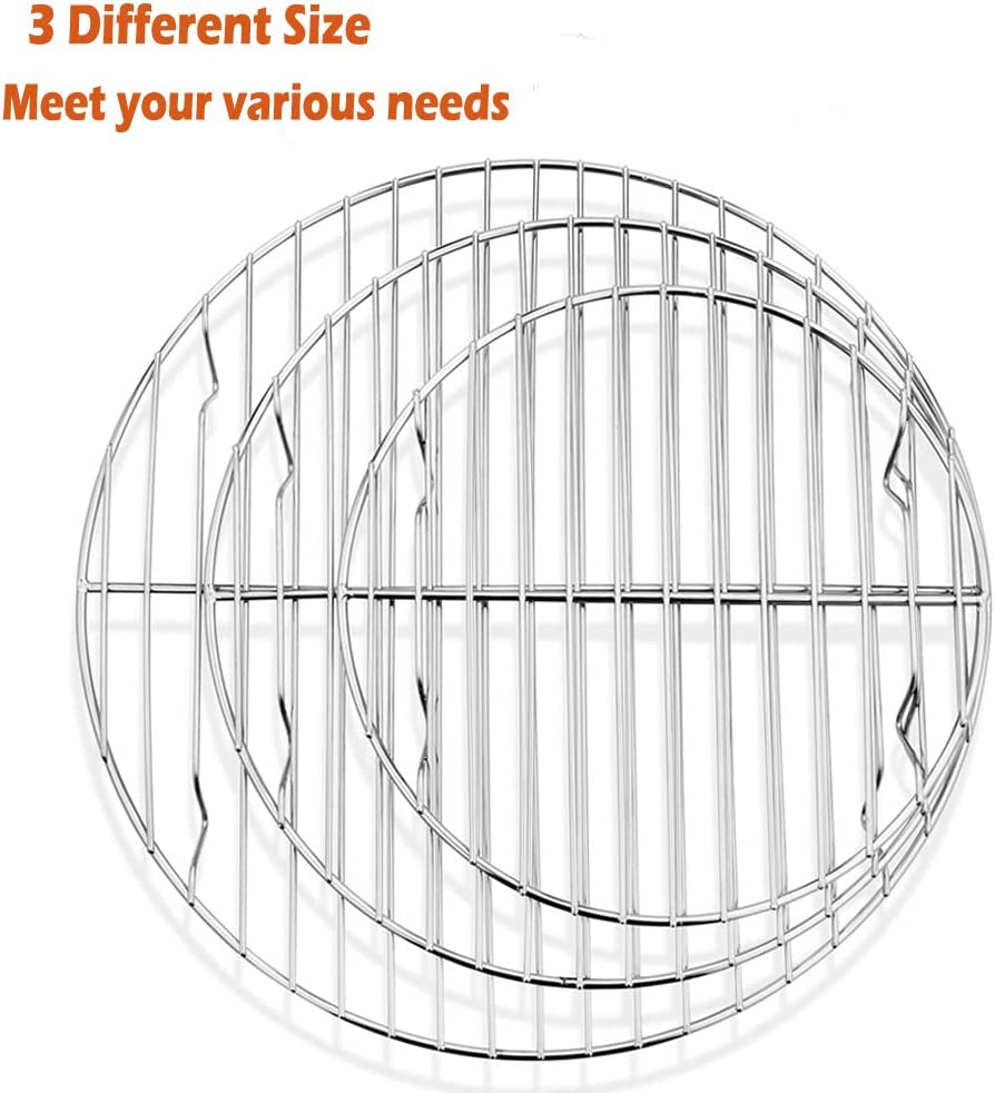 round Cooking Rack, 3 Pcs Stainless Steel Baking Cooling Steaming Grilling Rack, Fits Air Fryer/Stockpot/Pressure Cooker/Round Cake Pan, Oven & Dishwasher Safe (7.5 + 9 + 10.5 Inch)