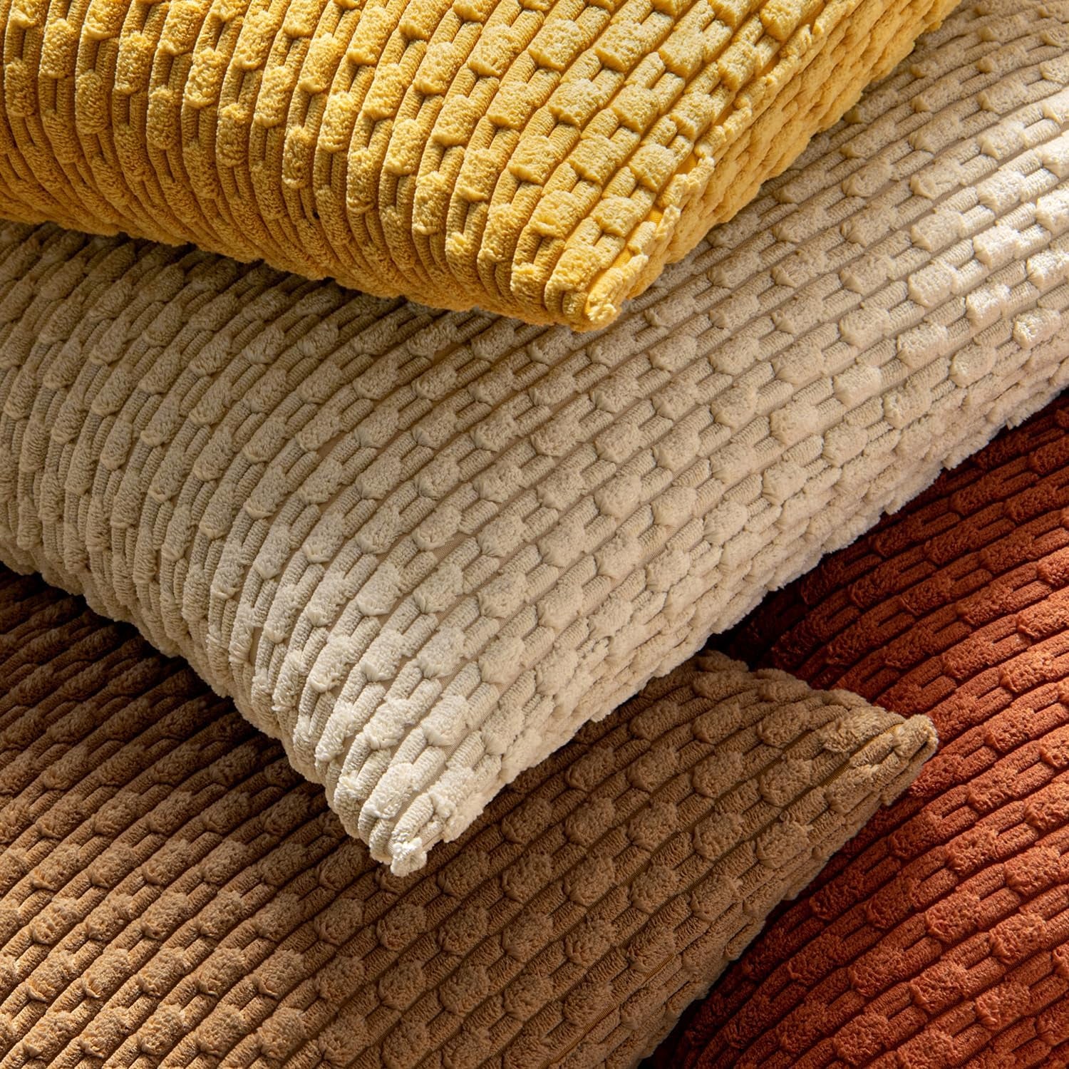 Fall Rust Throw Pillow Covers Soft Corduroy Decorative Set of 2 Boho Striped Pillow Covers Pillowcases Farmhouse Home Decor for Couch Bed Sofa Living Room 18X18 Inch