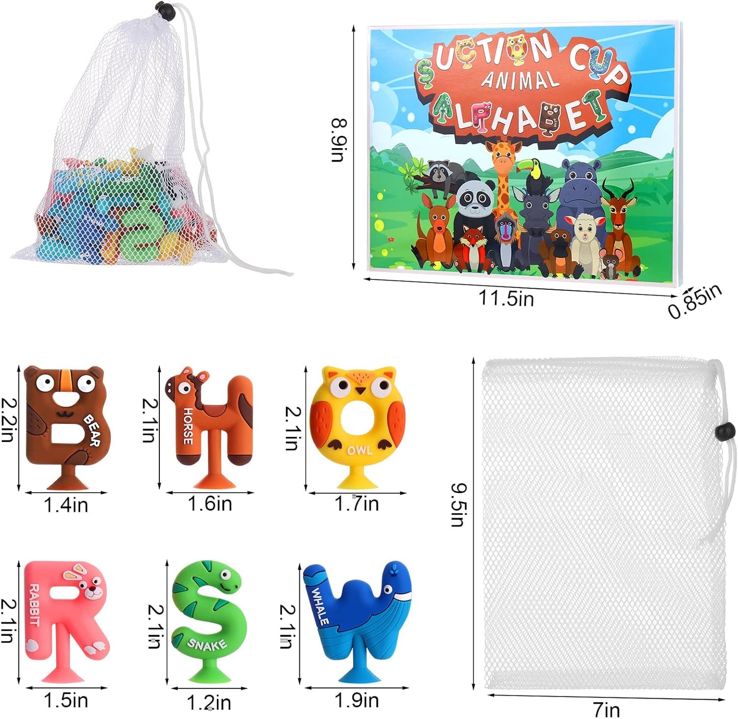 Suctionbath Toy,26Pcs Animal Suction Alphabet Bath Toys Kids,Educational Bath Toys Sensory Letters Waterproof Mold Free,Bathtub Letters to Stick to Tub,Silicone Toddler Learning Toys