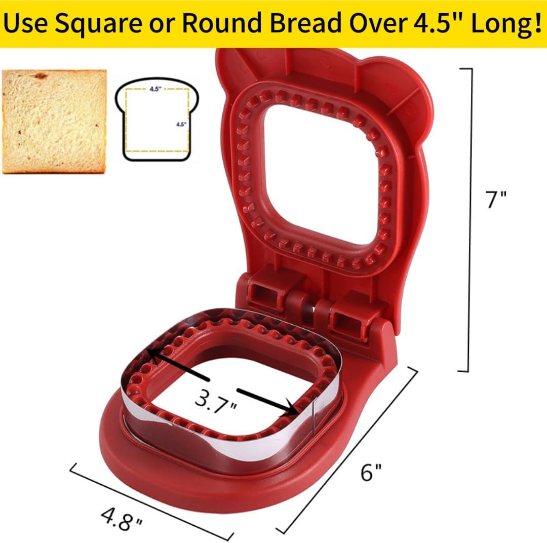 Sandwich Cutter and Sealer, Uncrustables Sandwich Maker for Making Lunchtime Easier,Square Sandwich Uncrustable Cutter for Kids Breakfast and Lunches (Square RED)