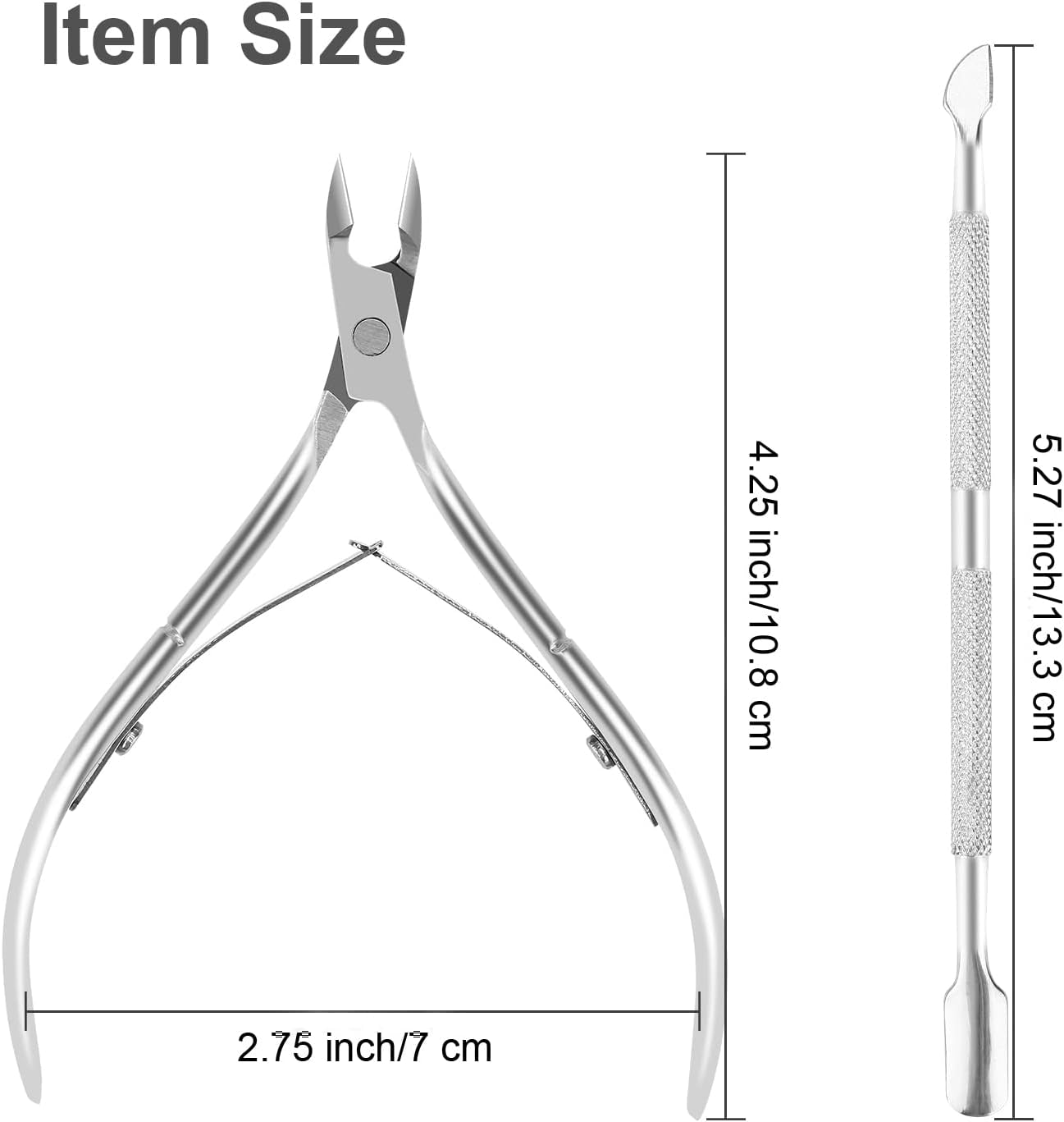 Metal Nail Cuticle Trimmer with Cuticle Pusher and Cutter, 2 PCS Professional Cuticle Remover Tool Kit, Cuticle Cutter Set, Cuticle Nippers, Cuticle Clippers for Women, Manicure Pedicure Tool