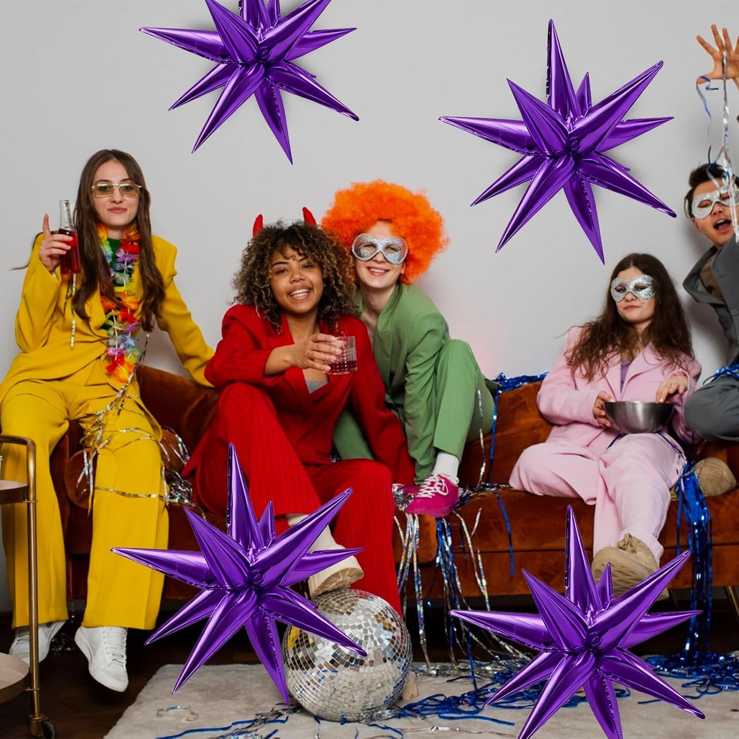 Purple Balloons Mylar Star Balloon 60Pcs Foil Spike Balloons Explosion Large Prom Ballons for Birthday Halloween Bachelorette Anniversary Wedding Engagement Party Decorations