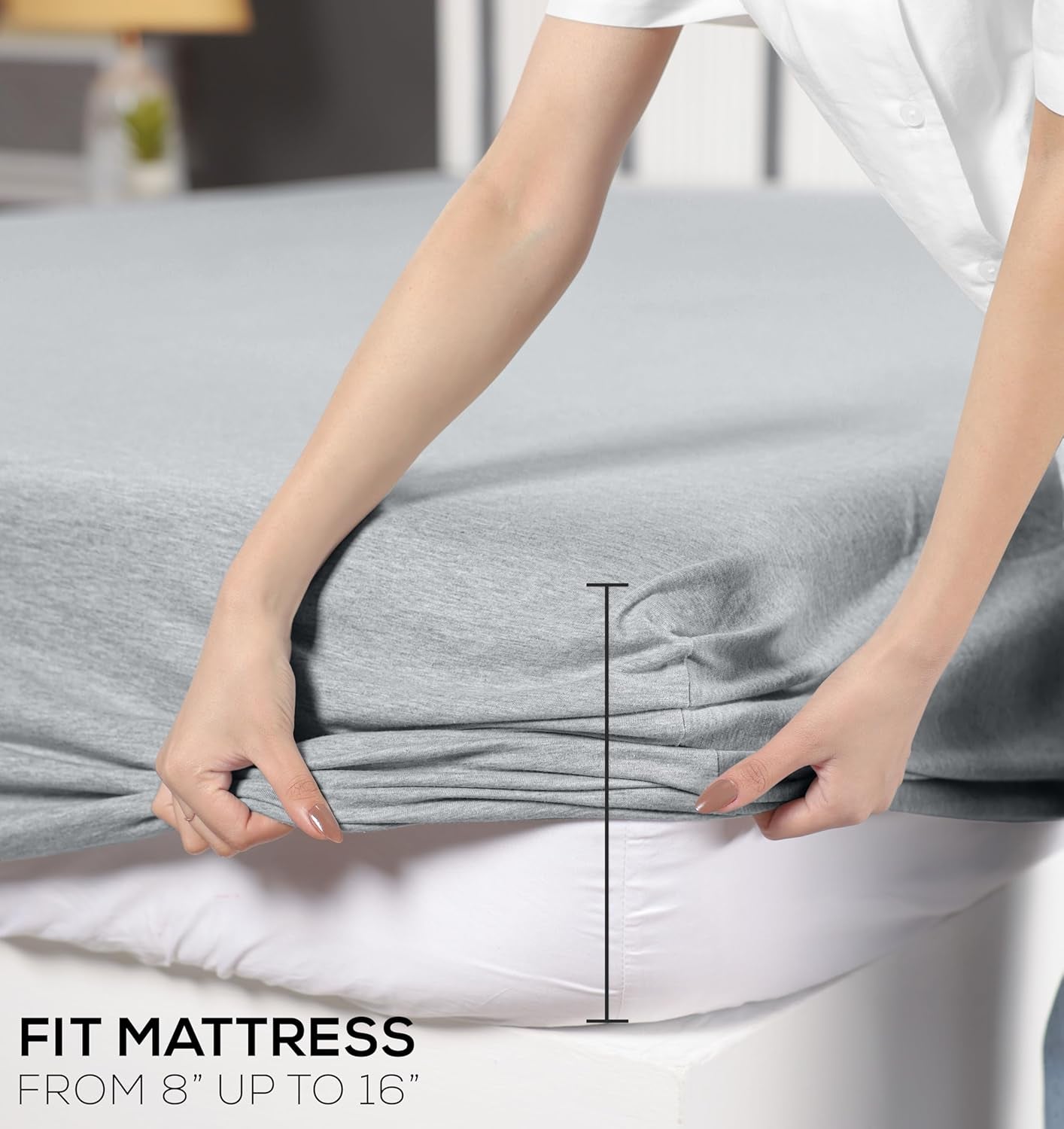 Queen Sheet Set - Jersey Knit Sheets 4 Piece – Cotton – Soft T-Shirt Stretchy Sheets (Heather Light Grey)